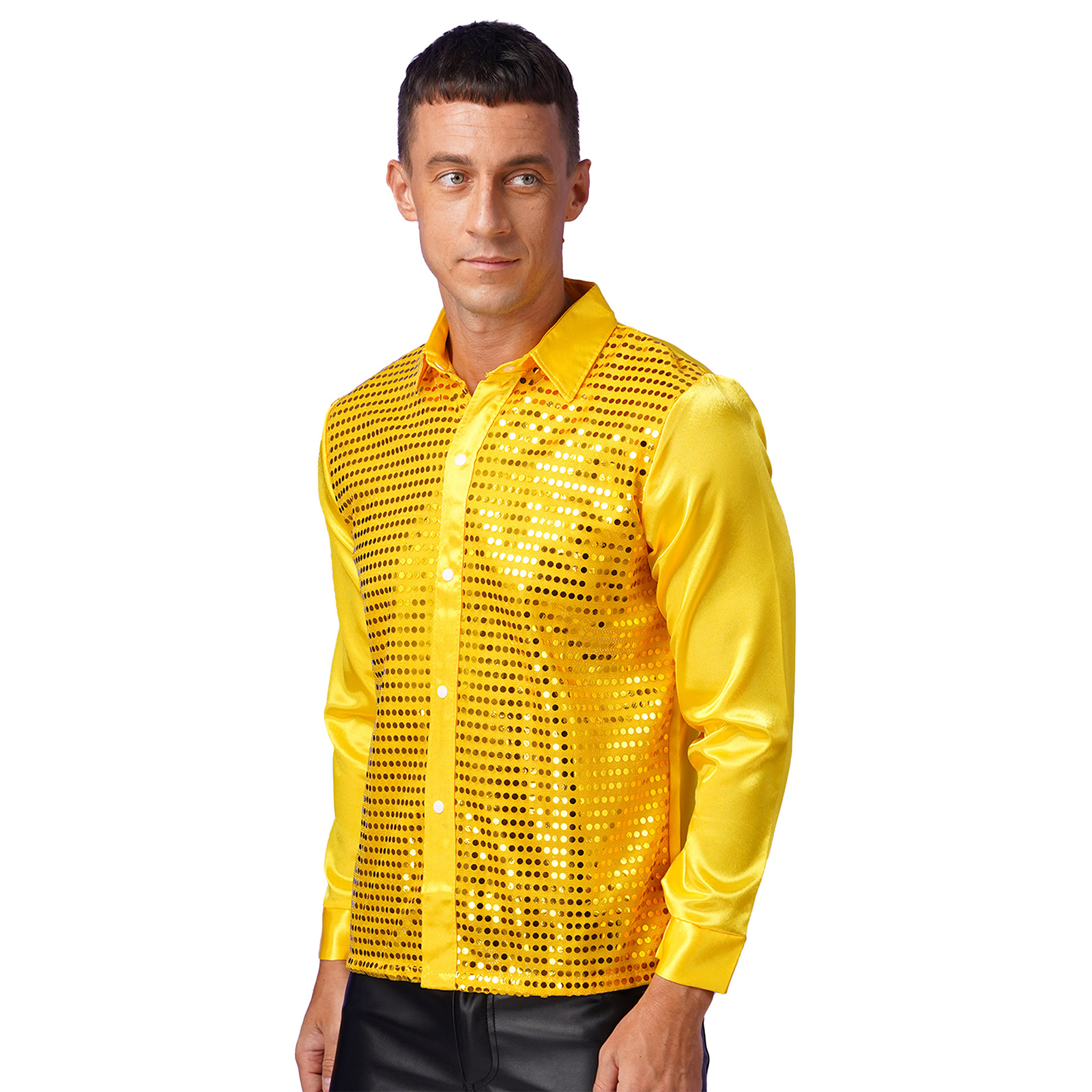 Männer Hip Hop Jazz Latin Dance Tops Langarm Shiny Pailletten Revers Hemd Tops Nachtclub Party Pole Dance Leistung Dancewear – Detail 11