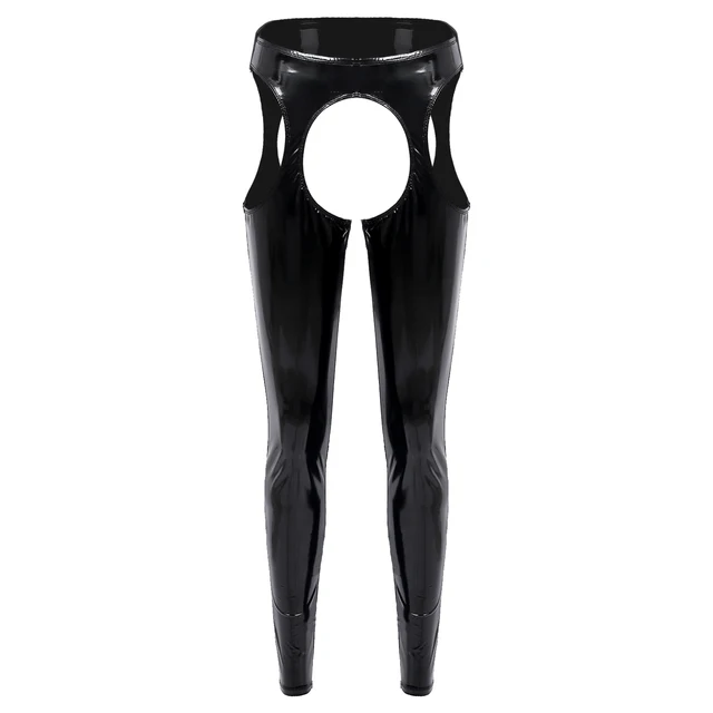 Women Ice Silk Shiny Tight Pencil Pants Hollow Out Sheer See
