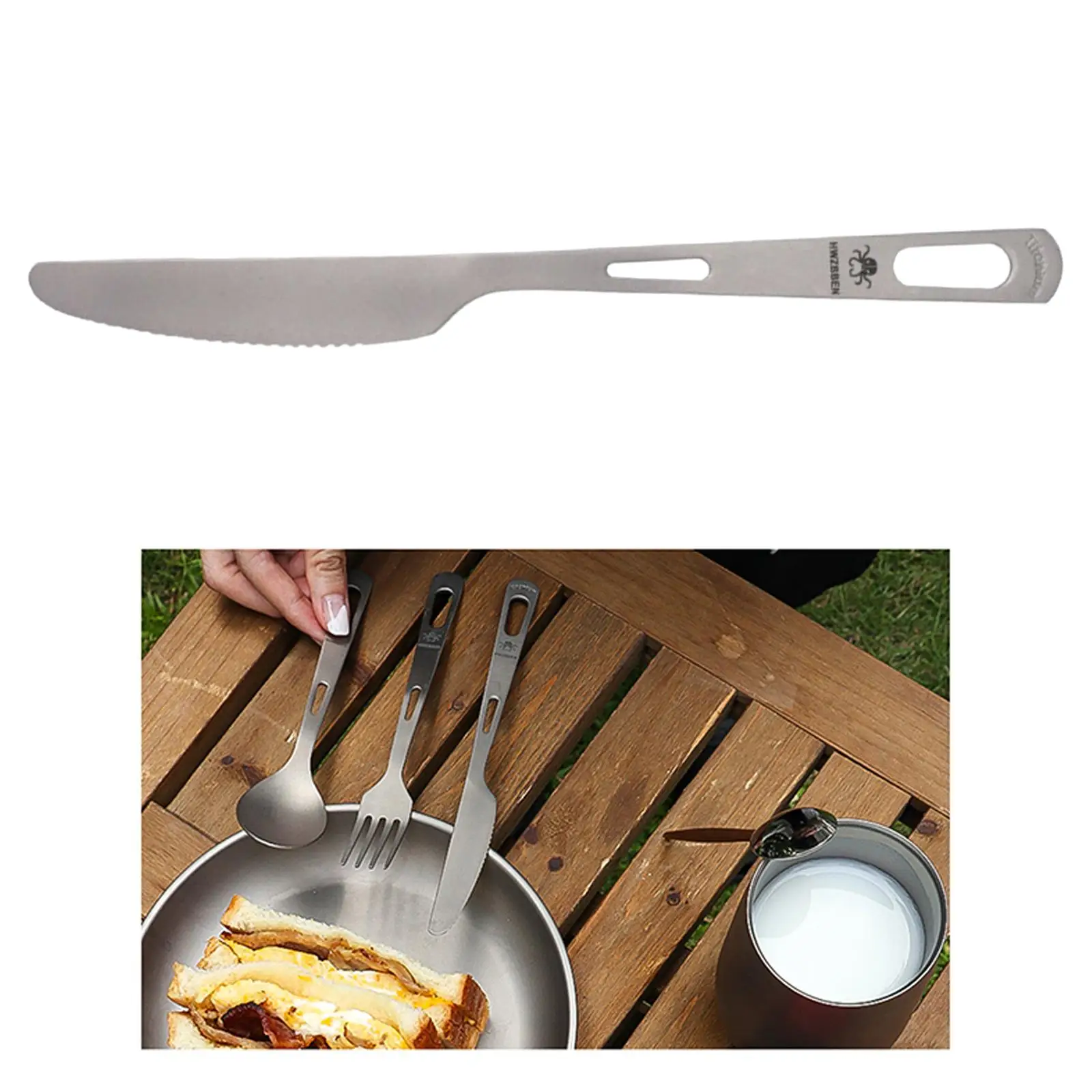 Portable Titanium Knife Tableware Utensil Flatware Rustproof Outdoor Cutlery Knives for Camping Hiking Home School Travel