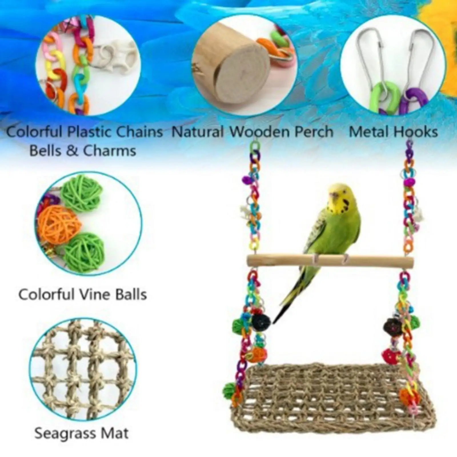 Bird Perch Stand Parakeet stand Parrot Swing Gnawing Play Supplies Climbing Hammock with Perch Parrot Swing Toy for Cockatiel