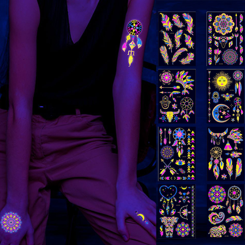 Best of Luminous UV Light Temporary Tattoo Sticker Arm Face Glowing Tattoo Body Art Tattoo Party Night Bar False Tattoos Reviews & Tips