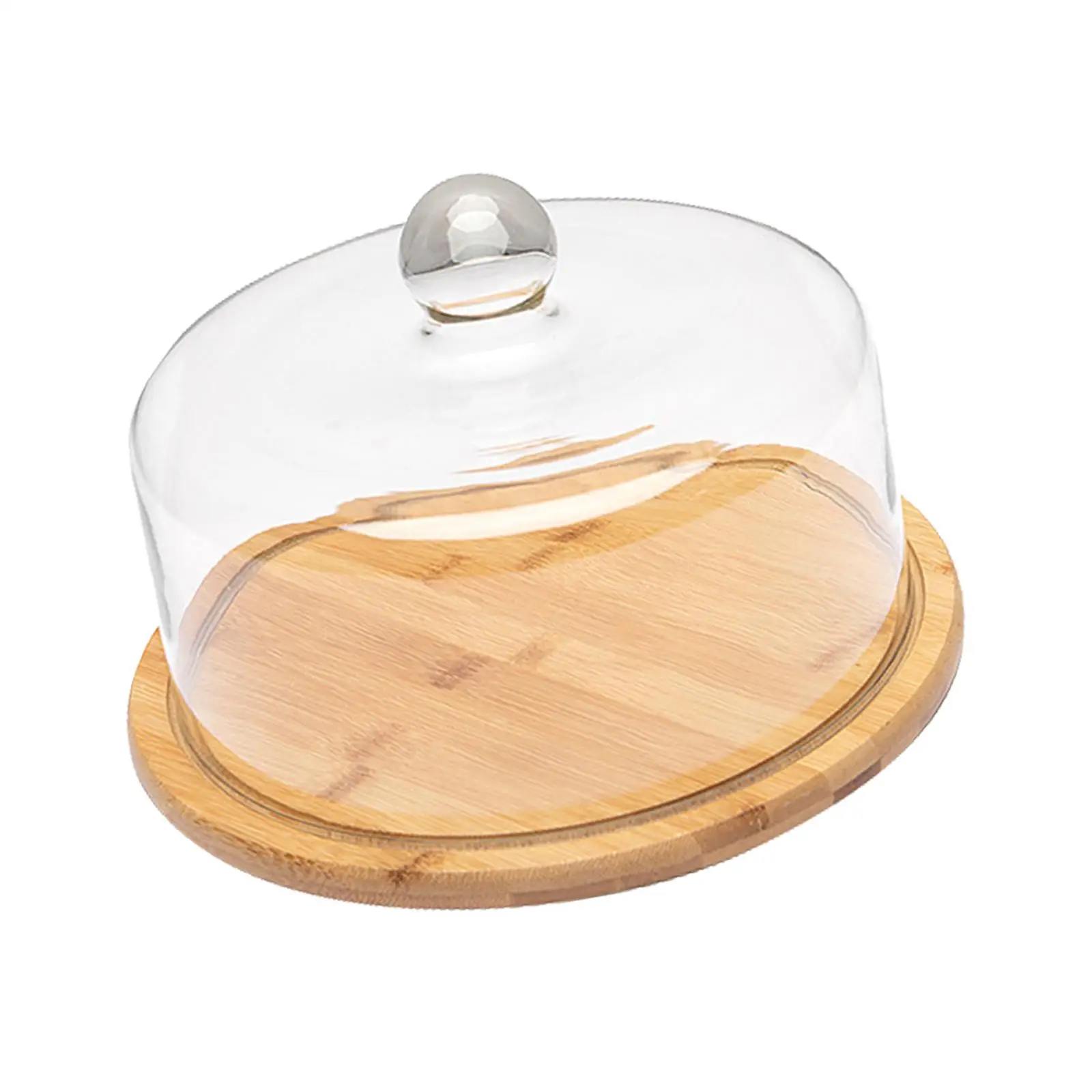 Dome Glass Cover Serving Tray Wood Cake Stand with Lid Pies Pan Cheese Board Clear for Household Hotels Party Dinnerware Salad