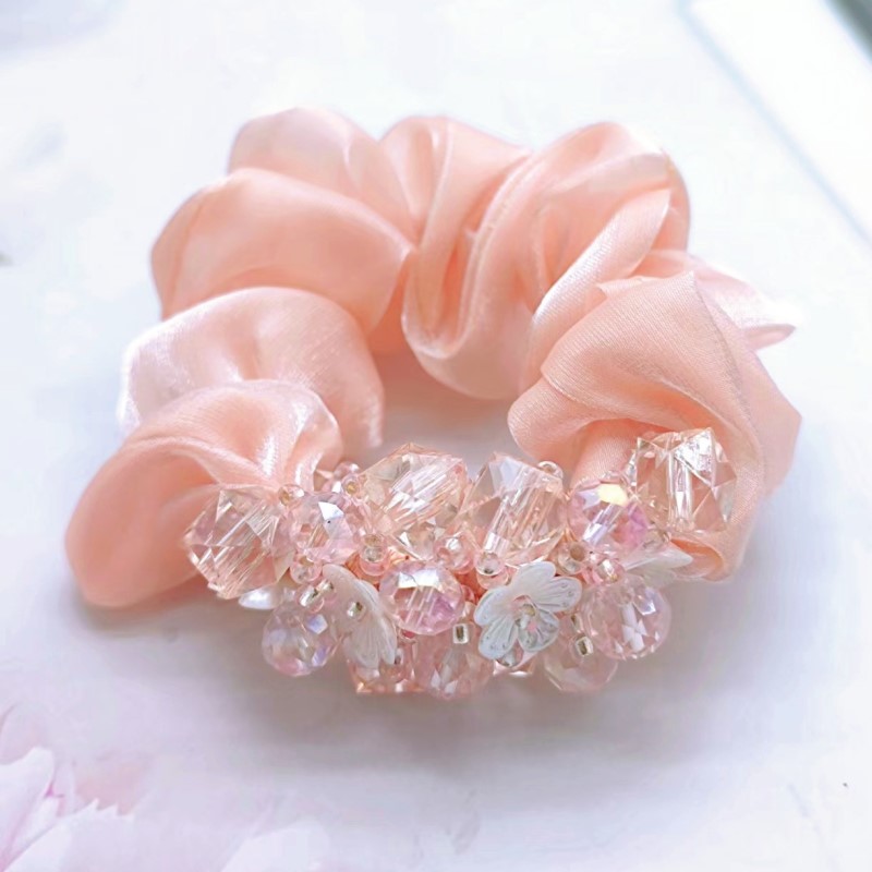 Sternenhimmel-Organza-Haargummis, elastisches Haarband, Blumen-Scrunchies, hochwertiges Haargummi für Damen, Hochsteckfrisur, Kopfschmuck – Detail 7