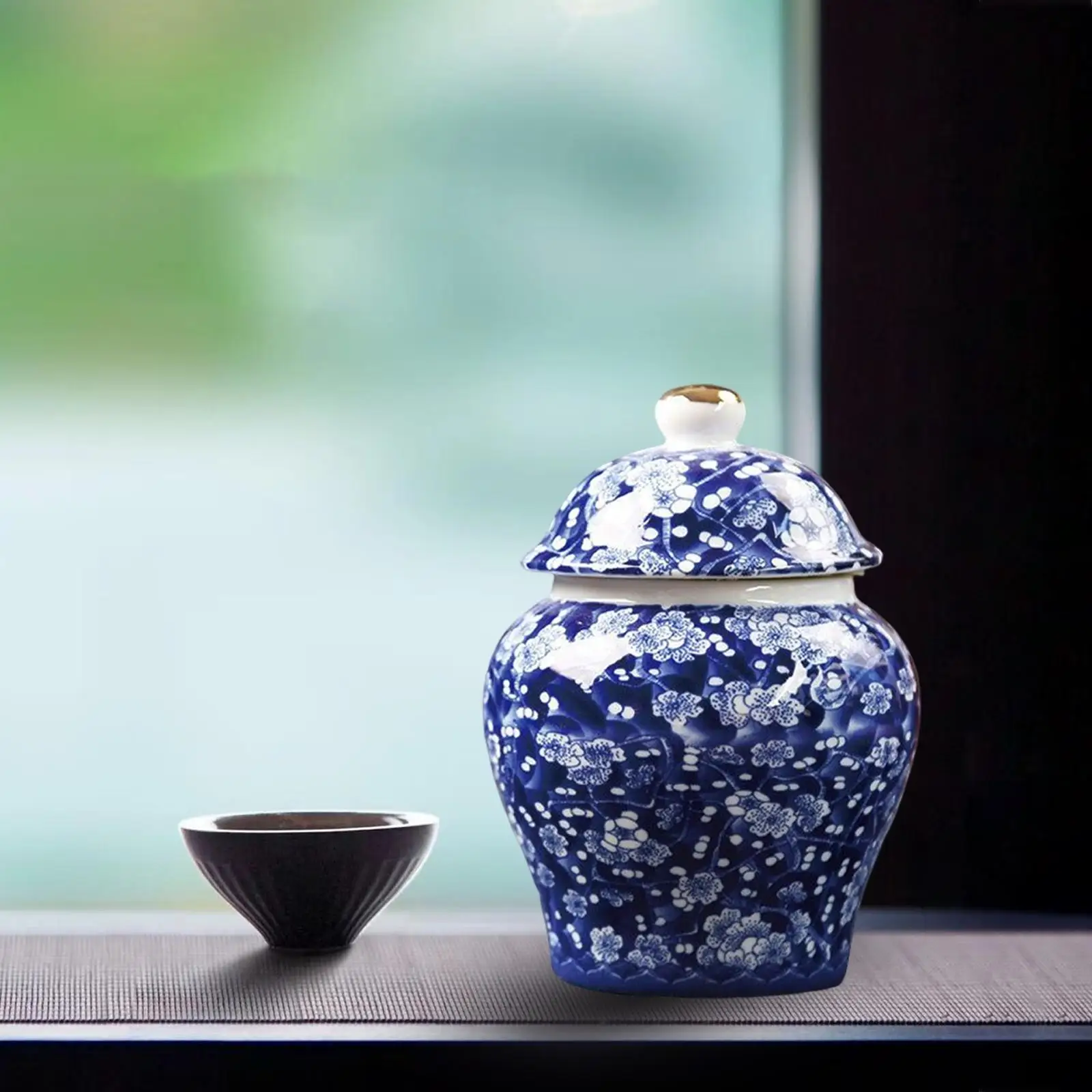 Airtight Lid Tea Canister for Loose Tea Coffee Bean Tea Caddy Storage Ceramic Porcelain Ginger Jar