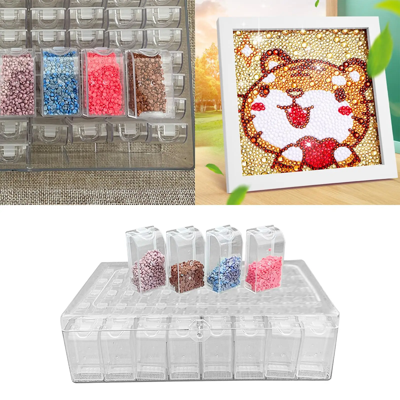 Organizer Box with Diamond Painting Tray Plastic Compartments Case Crafts Bead Storage Containers Set for Sewing DIY Crafts Bead