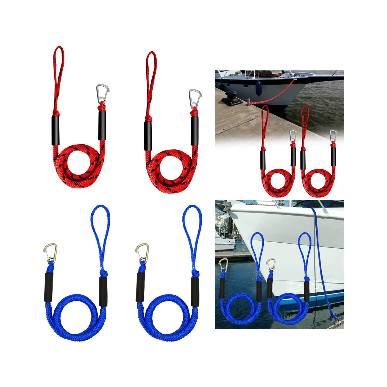 2x Boat Bungee Dock Line Boat Mooring Rope Sturdy with Stainless Steel Clip Marine for Canoe Power Boat Kayak Dinghy Watercraft