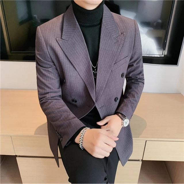 Double Breasted Men's Velvet Suits Wide Peak Lapel Business Formal Blazers  Plus