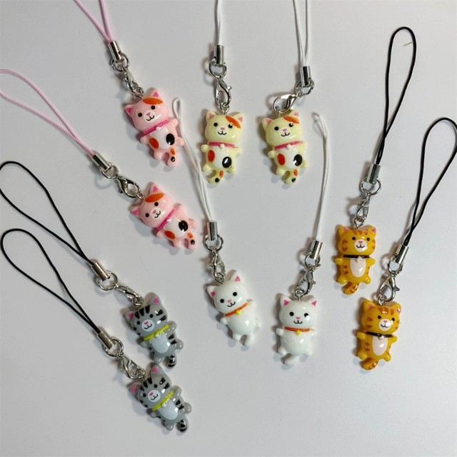 Pendentif Chat Mignon Pour Téléphone - Breloque Porte-clés En Résine Forme Cœur | Accessoire Sac à Dos Bijou Déco
