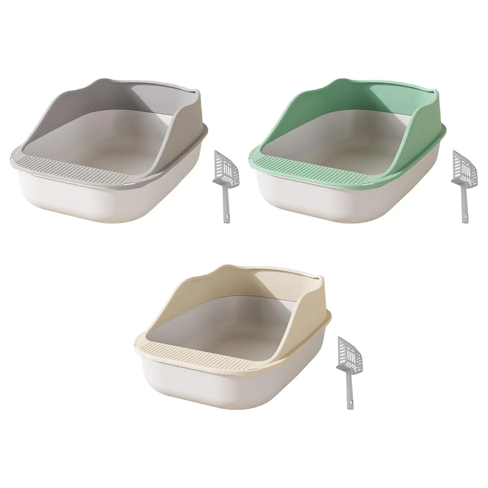 Cat Litter Box Kitty Bedpan with Scoop Semi Closed High Sided Kitty Litter Pan