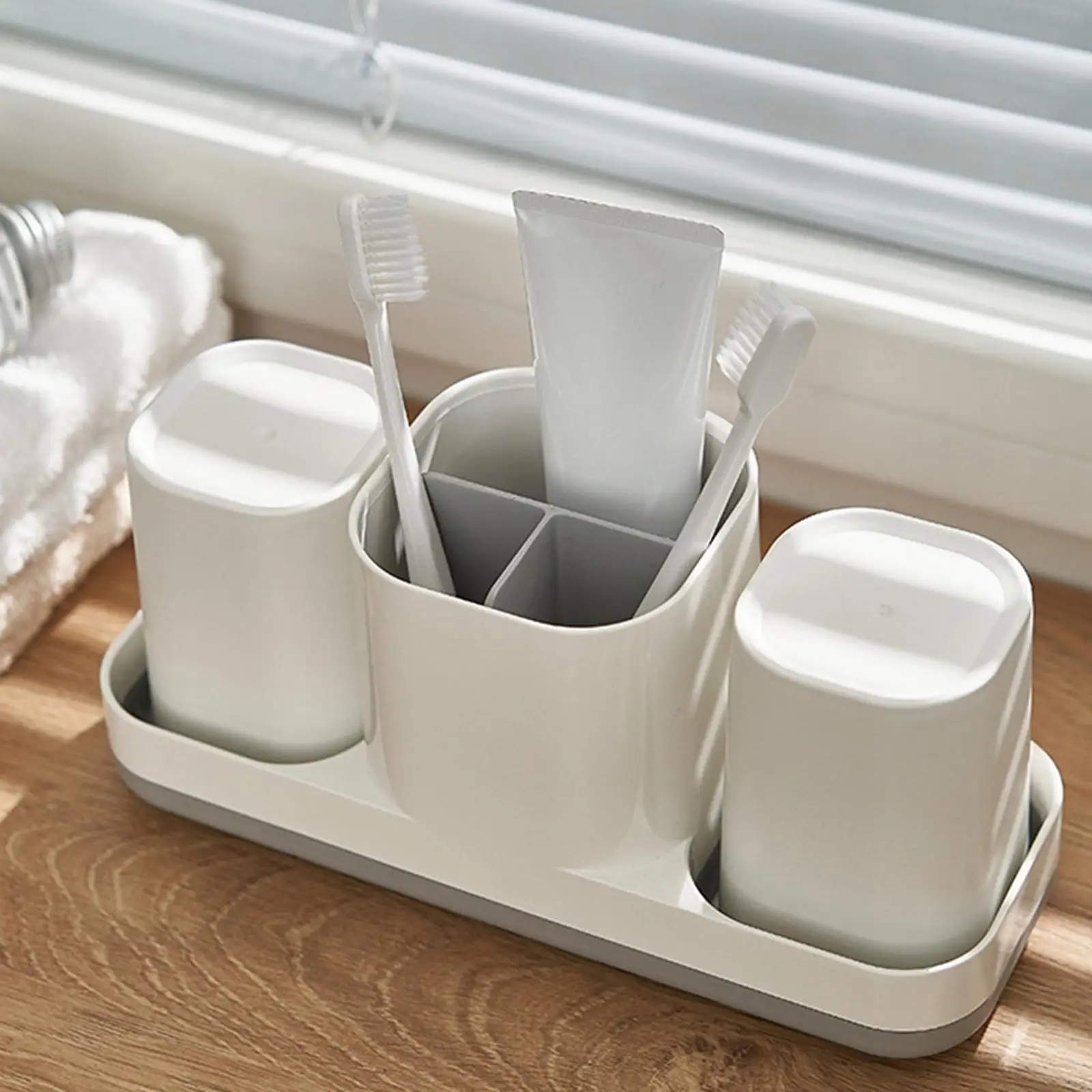 Bthroom Toothbrush Holder nd Grgle Cup Non Slip Bottom Cddy Countertop Lrge Dringe Try Skin Cre Bottle for Couple Kids