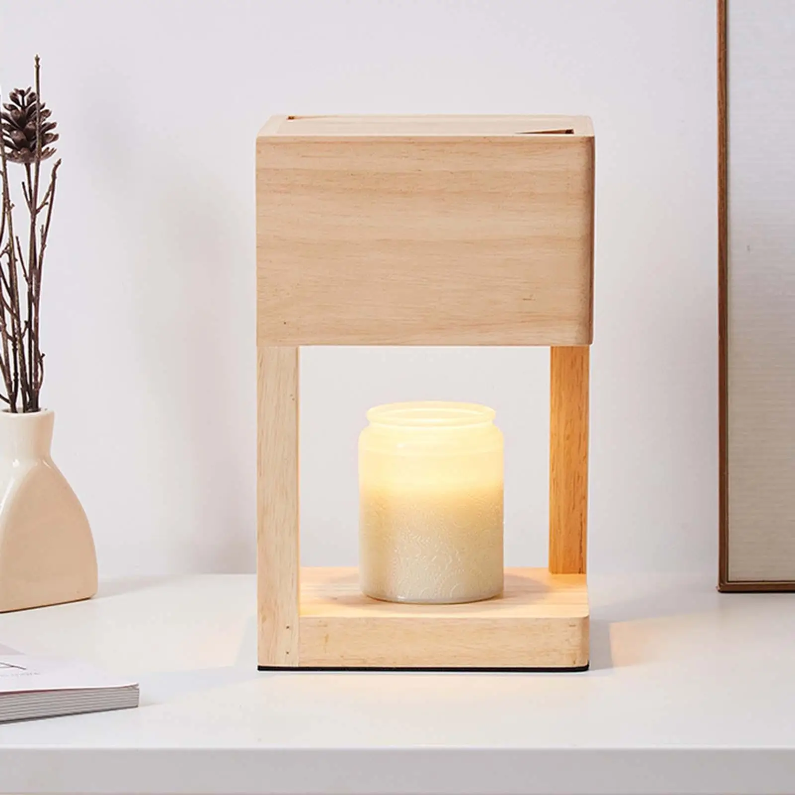 Electric Candle Warmer Lamp Wooden Base Table Lamp Candle Melter Wax Lamp for Bedroom
