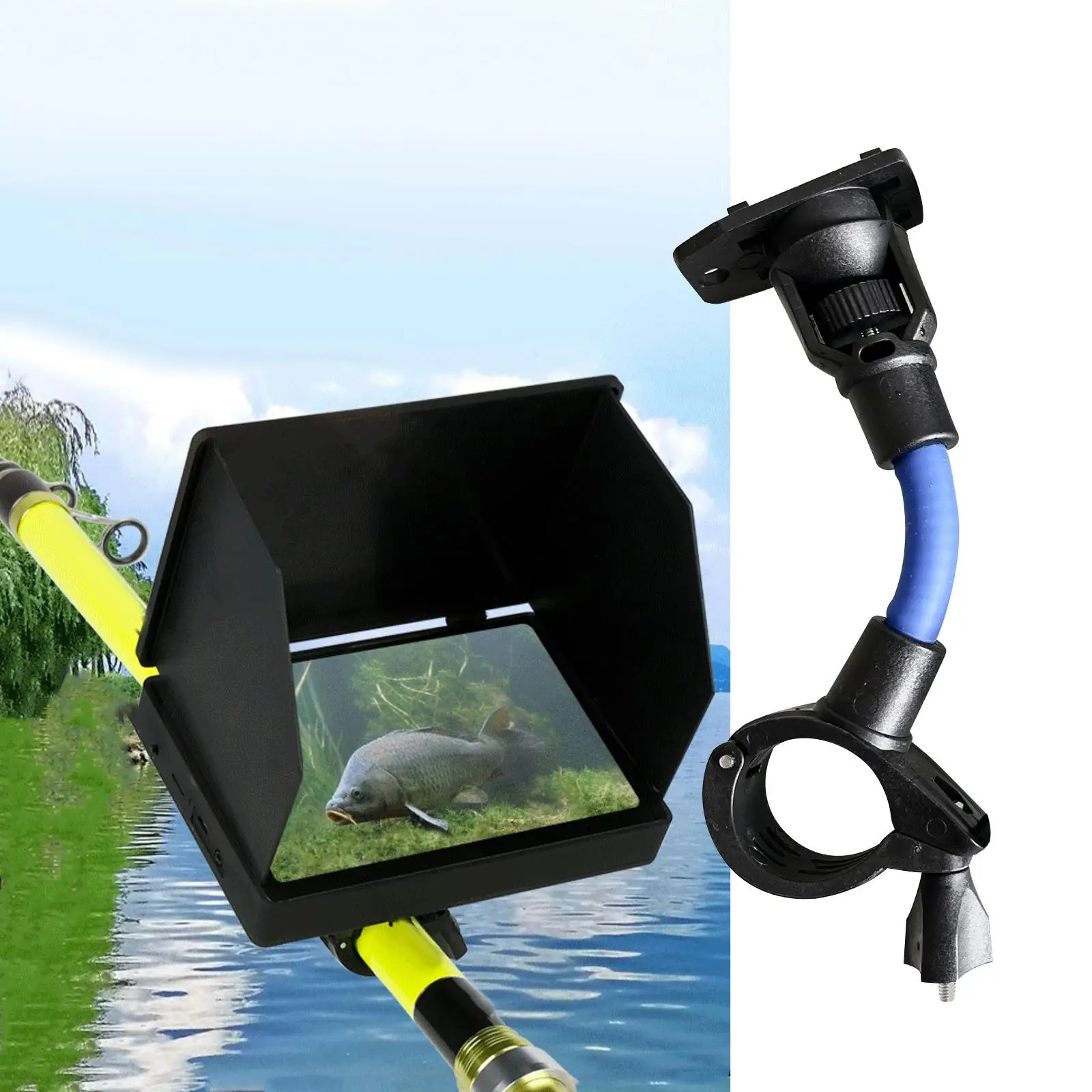 Fish Finders Clamp Mount for Fishing Pole 360 Degree Adjustable Underwater Fishing Camera Holder for Fishing Rod Boat Fishing