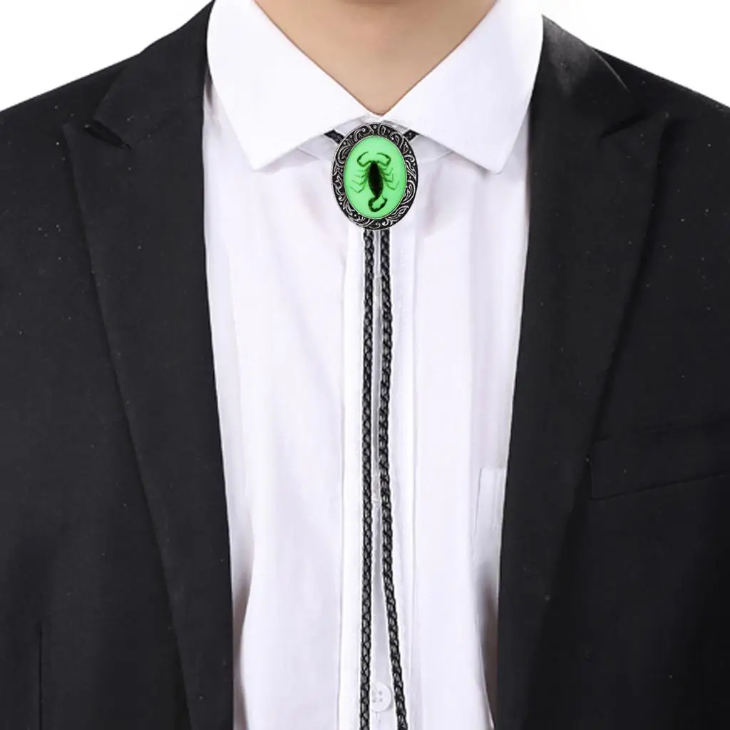 Western Glow in the Dark Scorpion Bolo Tie Real Leather Rodeo Necklace Accessories