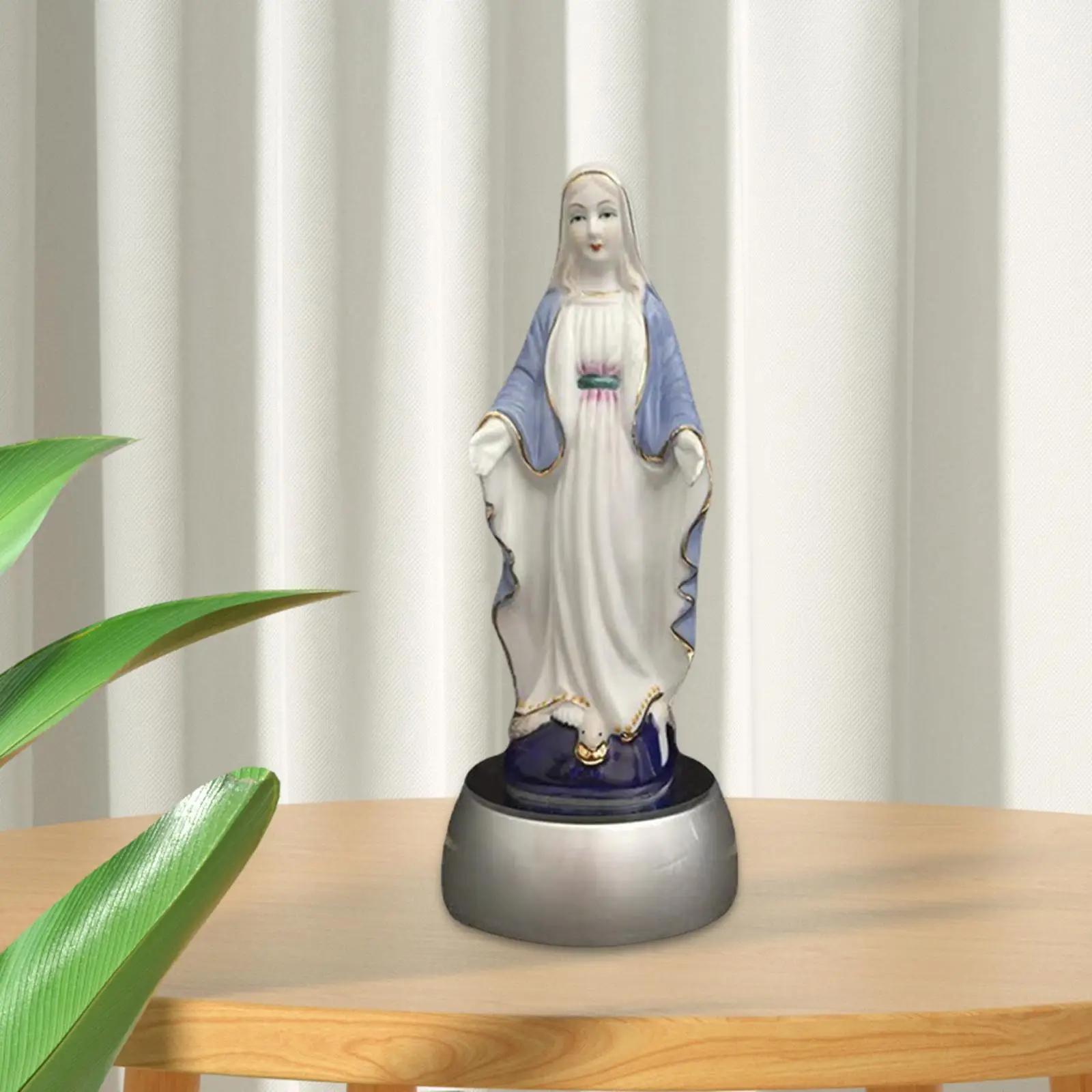 Bedside Table Lamp Ceramic Virgin Mary Statue Cabinet Bedroom LED Nightlight