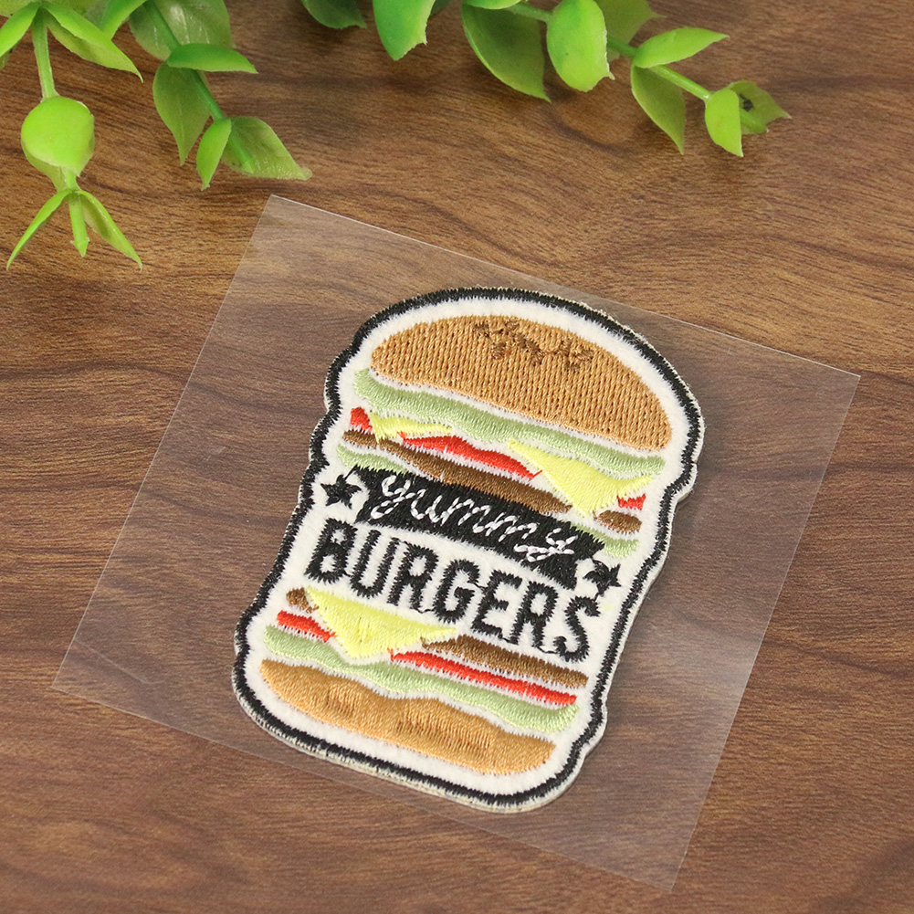 2 Stück selbstklebende Burger-Form-Aufnäher, bestickt, englisches Alphabet, Kleidung, Taschen, Dekoration, Scrapbooking-Zubehör – Detail 2