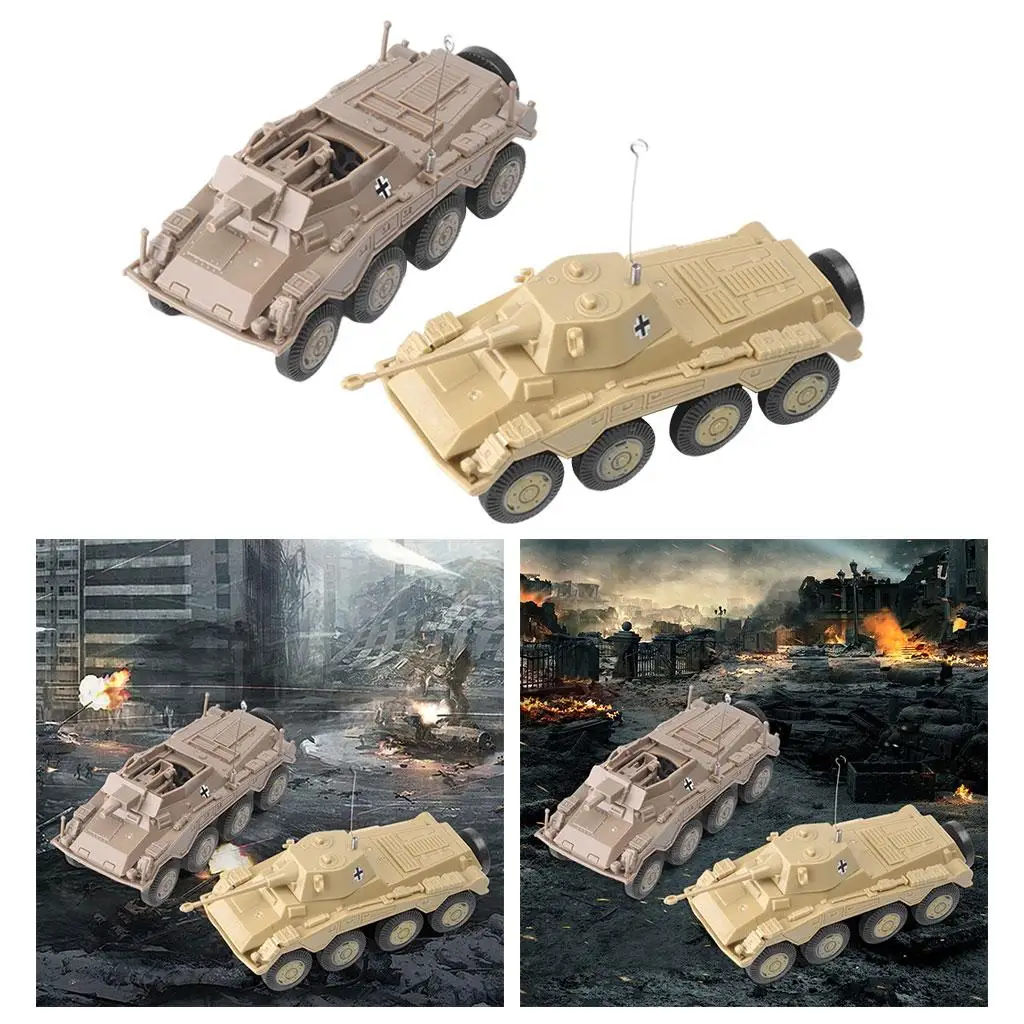 2 Pcs Plastic 4D Model Kit Simulation 1:72 Armored Vehicle Sandy Table