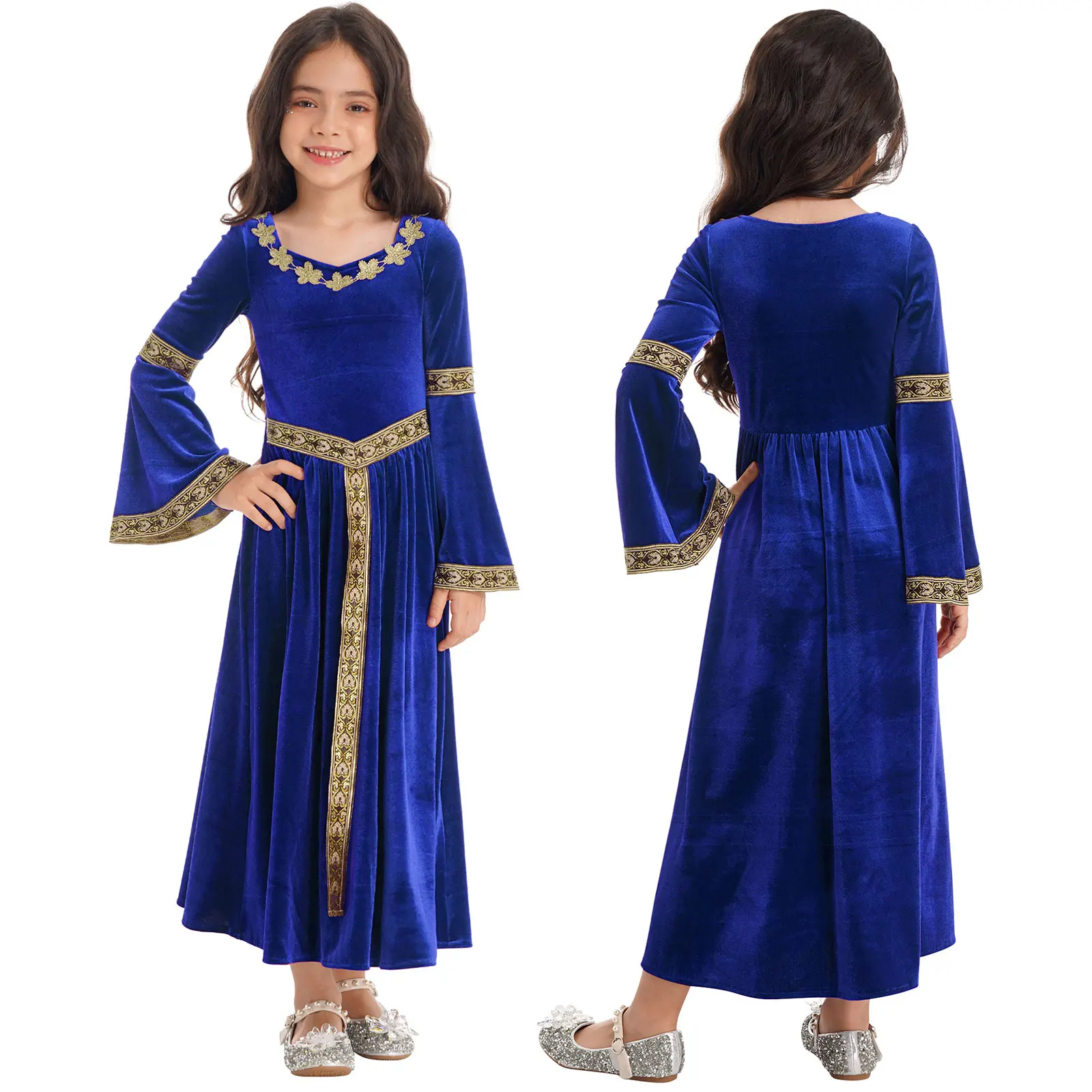 costume de renaissance médiévale pour manches longues évasées en robe vintage de princesse cosplay de fête habillage pour filles