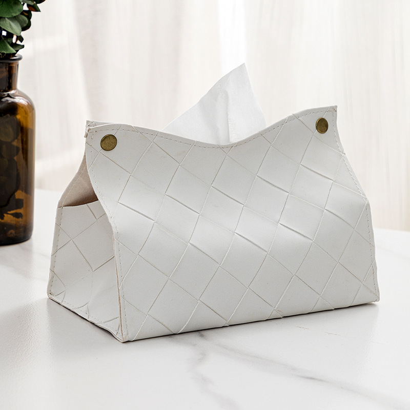 PU Leather Woven Plaid Tissue Box Nordic Modern American Living Room Hotel Table Tissue Box Car Tissue Holder Cheap Wholesale