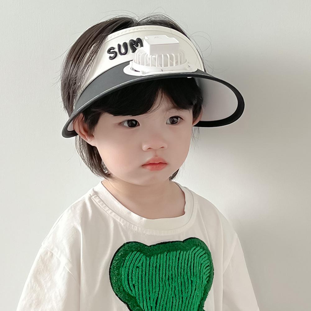 Sommer Kinder Sonne mit Mini Lüfter Leere Top Breite Krempe Visier Wandern Reise Sonnenschutz Mädchen Jungen Outdoor Hut_voghion.com