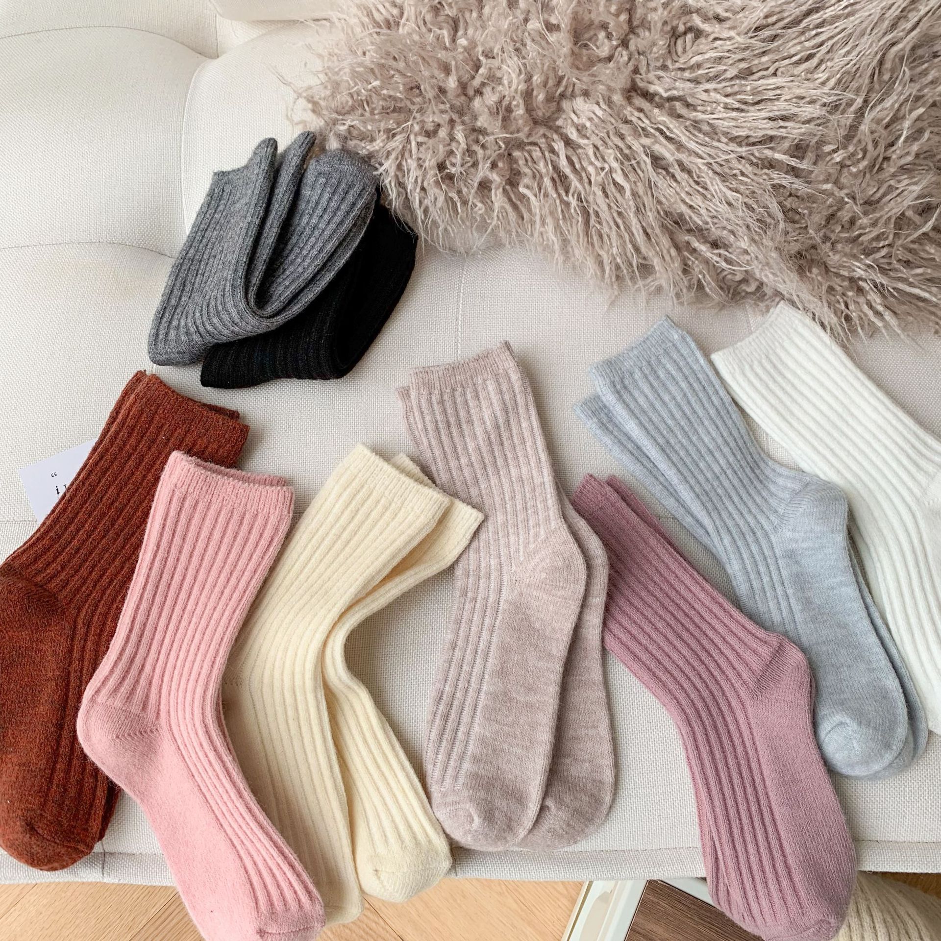 2022 New Winter Thicker Cashmere Wool Women Socks Casual japanese fashion Solid Color Long Sock Girls Thermal Warm Crew Sock