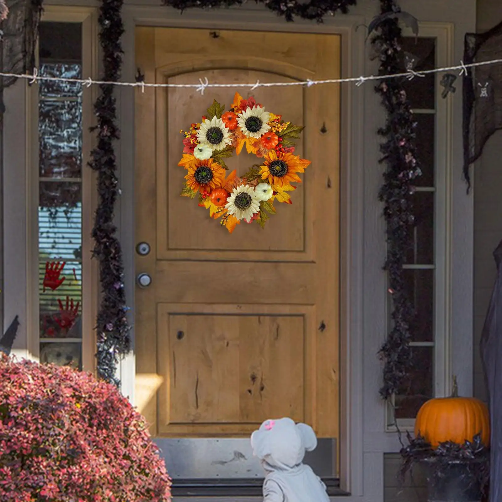 Farmhouse Garland Hanging Door Wreath Decorative Harvest Fall Wreath for Front Door Outdoor Fireplace Festival Wall
