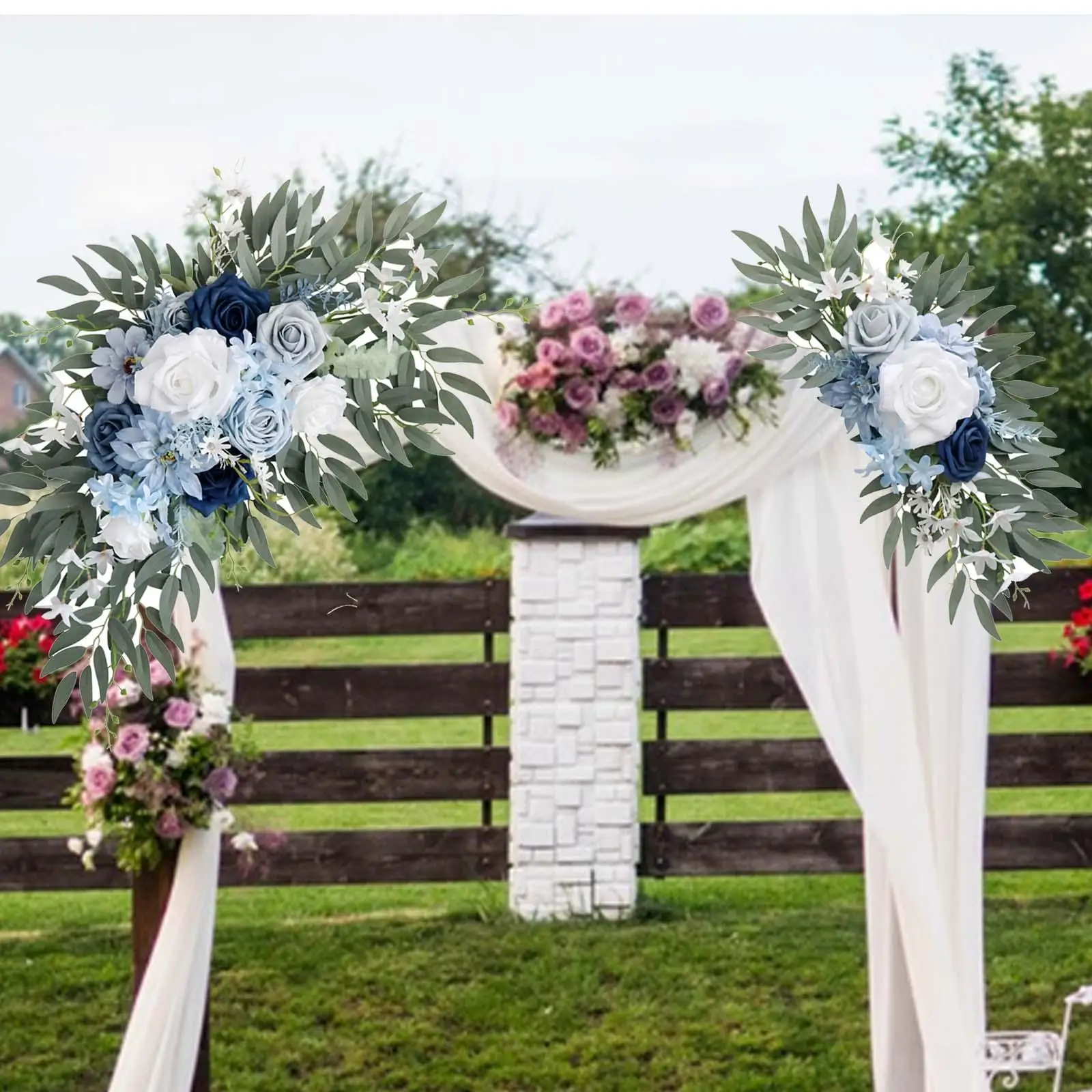 2Pcs Artificial Flower Swag Welcome Sign Floral Hanging Flowers Garlands Wedding Arch Flowers for Wall Arch Wedding Home Outdoor