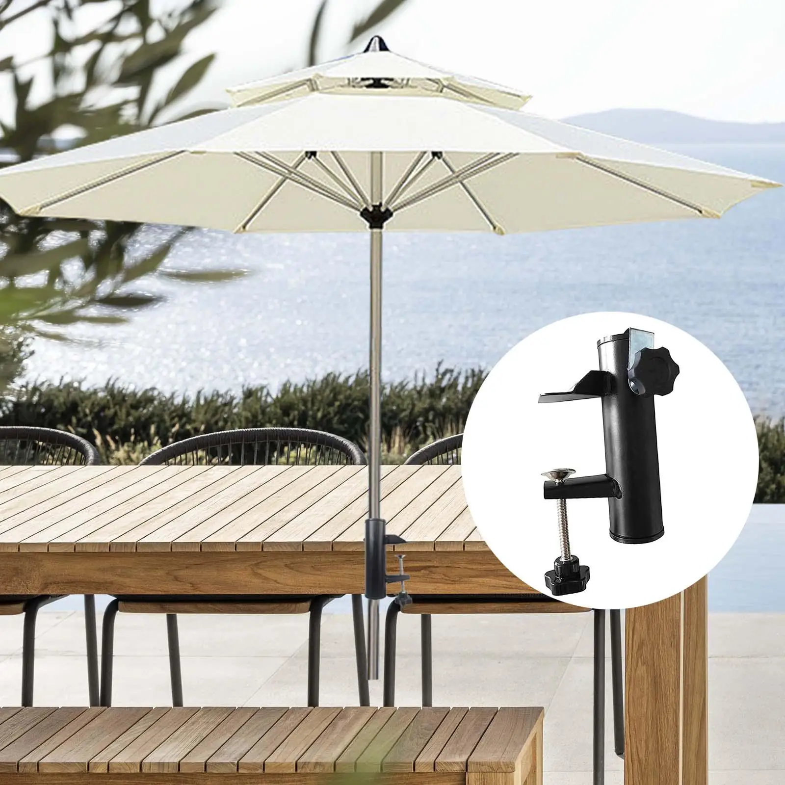 Deck Mount Umbrella Stand Multipurpose Mounted Deck Clamps Patio Umbrella Clamp for Fishing Rod Patio Bleachers Bench Tailgates
