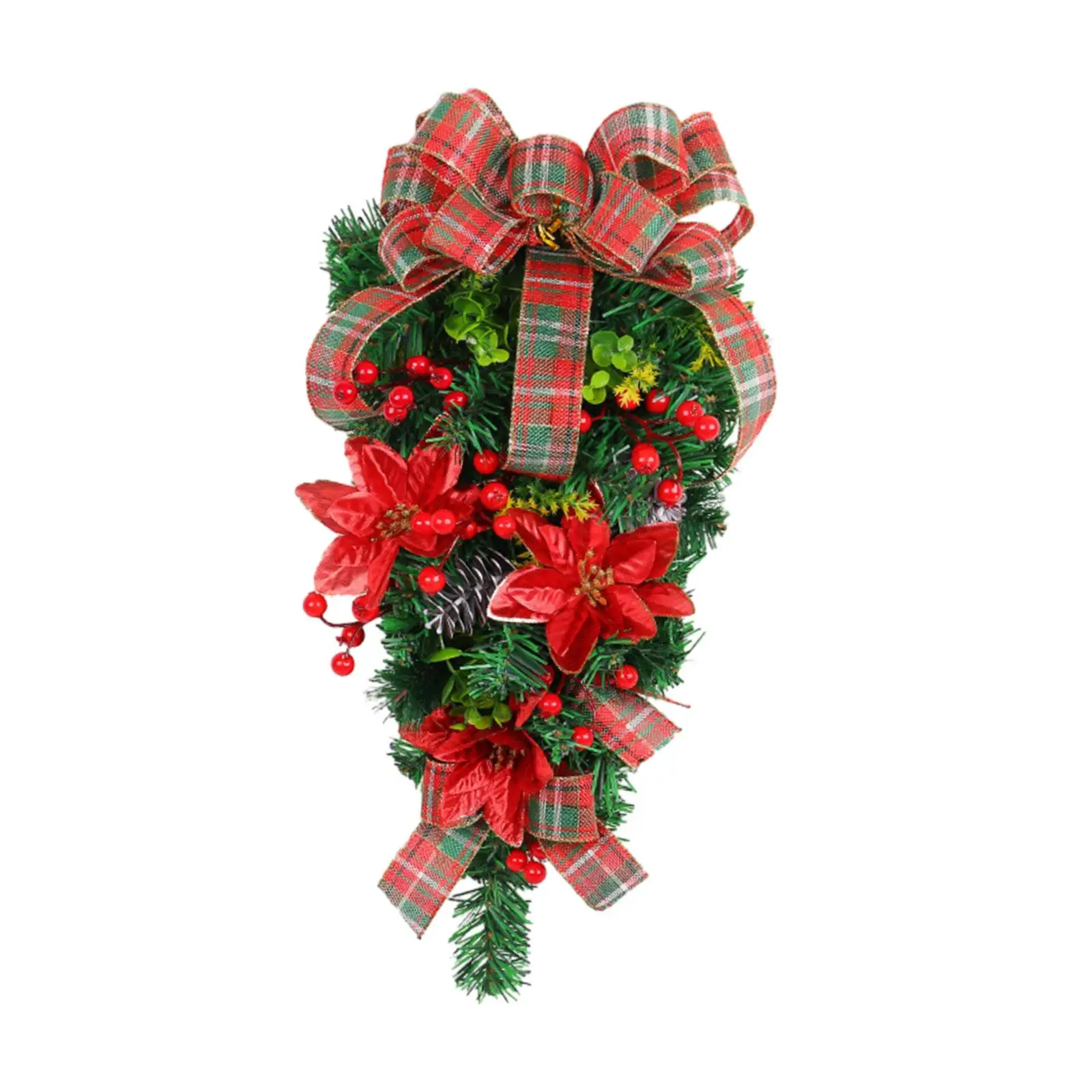 Xmas Door Swag, Door Hanging Christmas Wreath, Artificial Wreath Faux Winter Hanging Teardrop Wreath, for Door Home Farmhouse