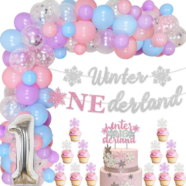 JOYMEMO Winter Wonderland 1st Birthday Decorations Snowflake Pink Purple  Blue Balloon Garland Kit for Girls First Birthday Party - AliExpress