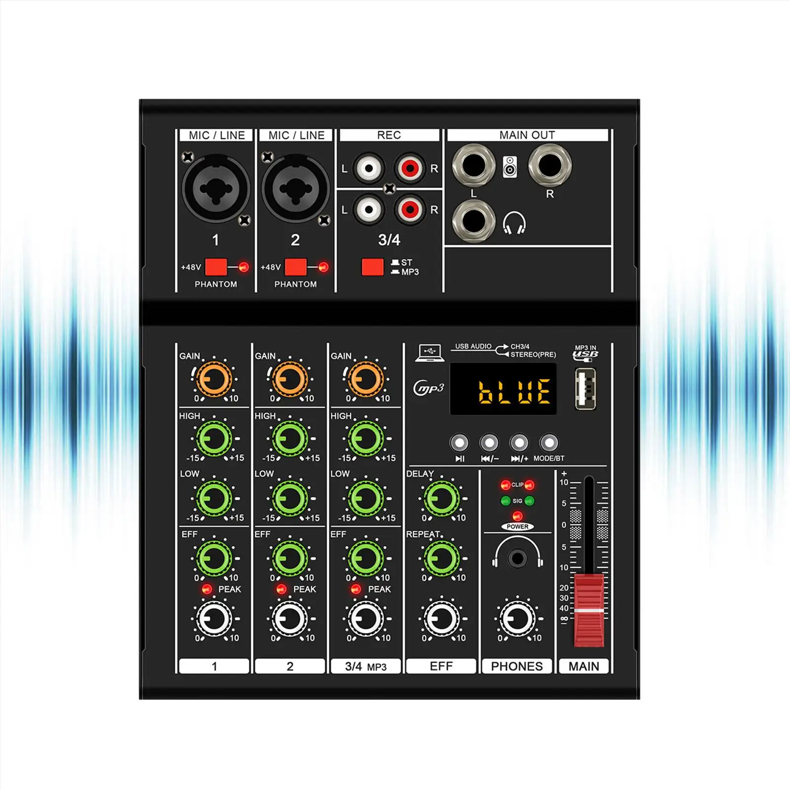 Studio Audio Mixer 4 Channel Portable Professional Sound Board Sound Mixing Console for Karaoke Recording Beginners DJ Broadcast
