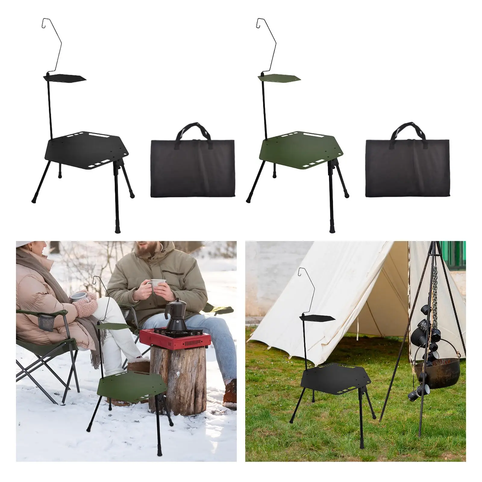 Camping Table Wear Resistant Adjustable Table with Light Stand Foldable Desk for Outdoor Activities BBQ Fishing Patio Travel
