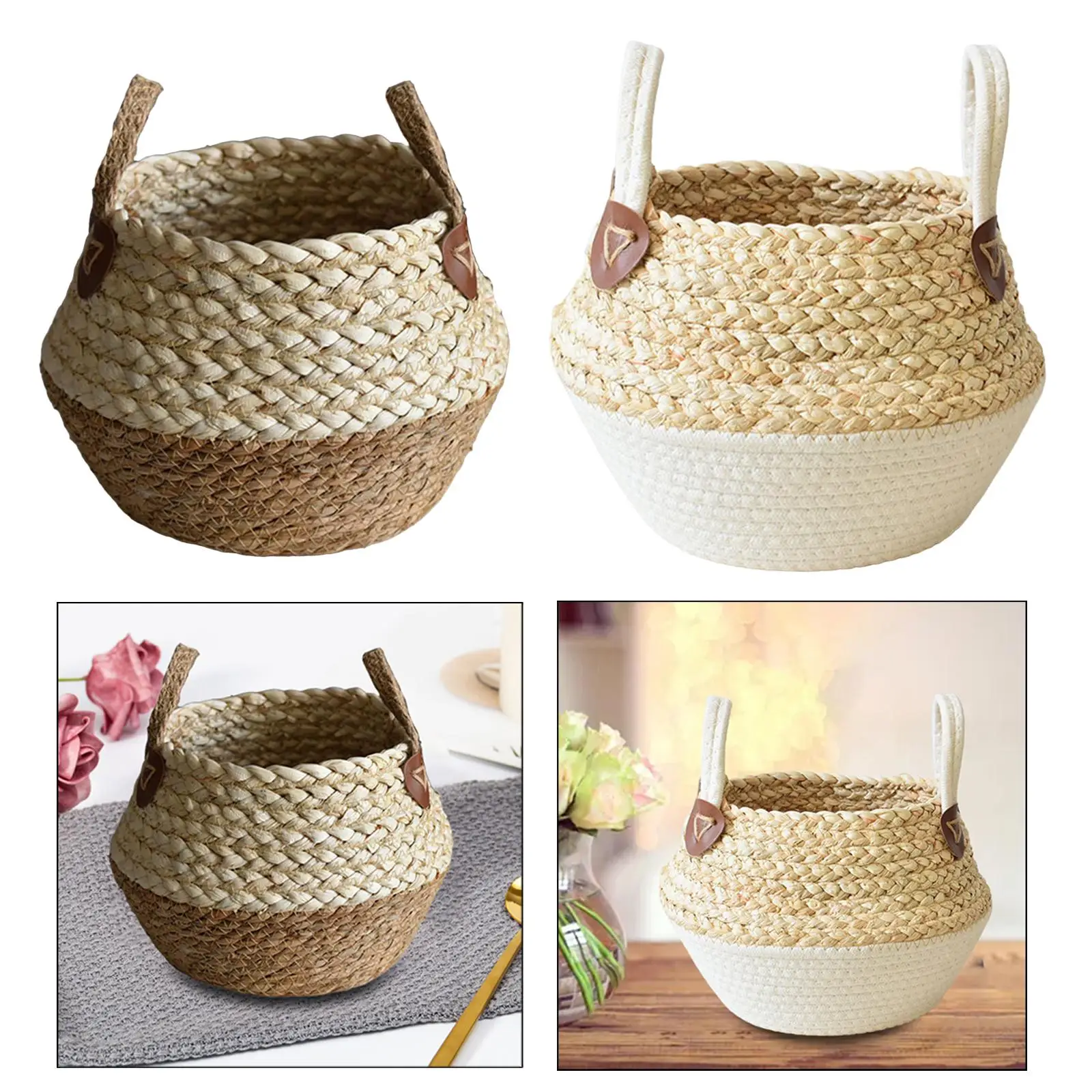 Woven Basket with Handle Dirty Clothes Laundry Basket Toys Organizer Bin Flower Pot Basket for Bedroom Closet Bathroom Laundry
