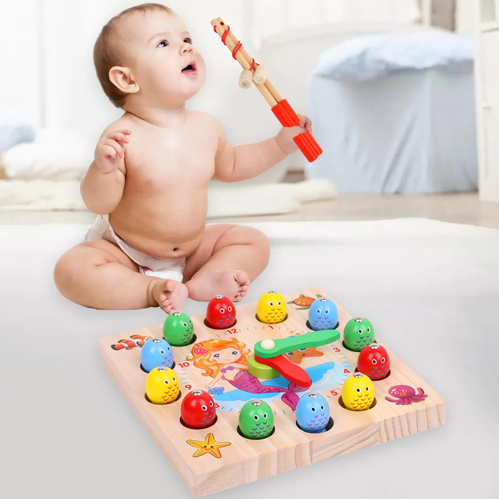 Wooden Fishing Game Toy Motor Skills Preschool Learning for 3 4 5 Year Old Birthday Gifts
