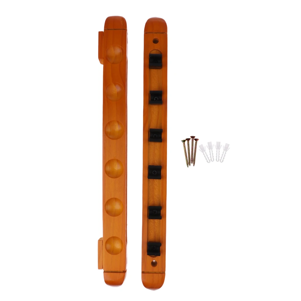 Wall Mount 6-Slot Billiards Snooker Stick Wooden Rack Pool Cue Holder Stand