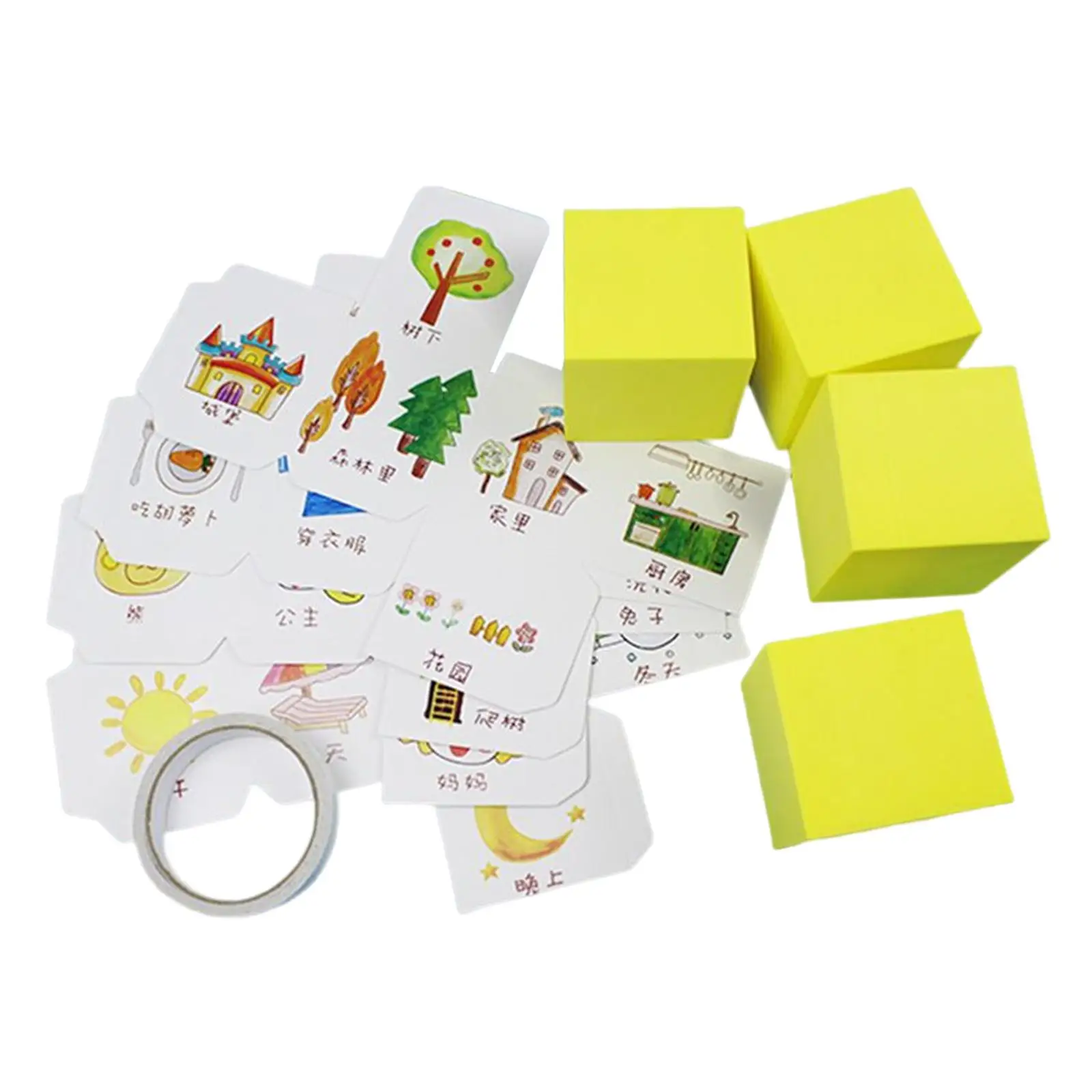 Square 6 Sided Blank Dice with 4 Flash Card Foam Dice for Preschool Ages 3+
