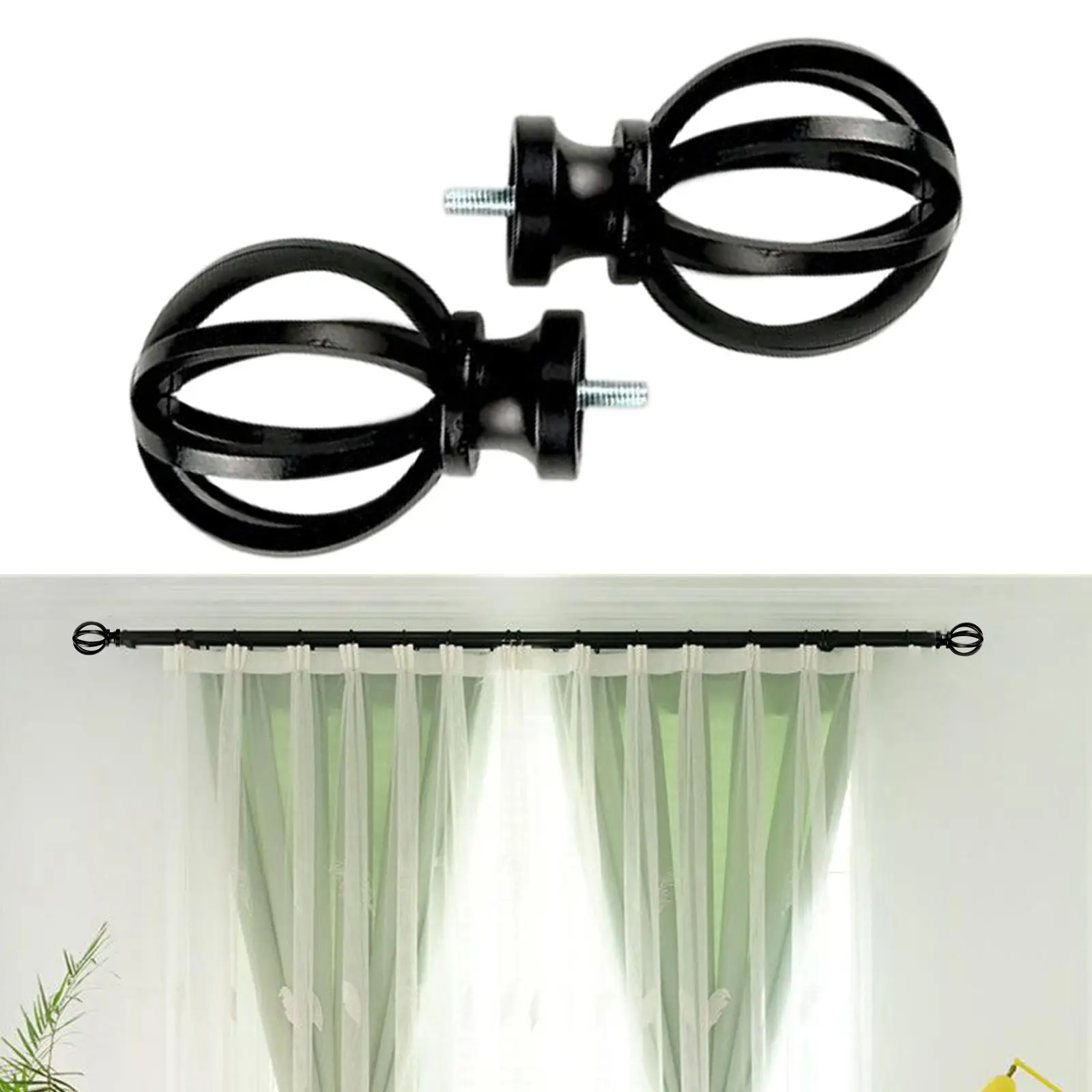 2x Cage Curtain Rod Finials 5/8 inch Diameter Decoration Hardware Vintage Drapery Rod Finials for Living Room Home Office