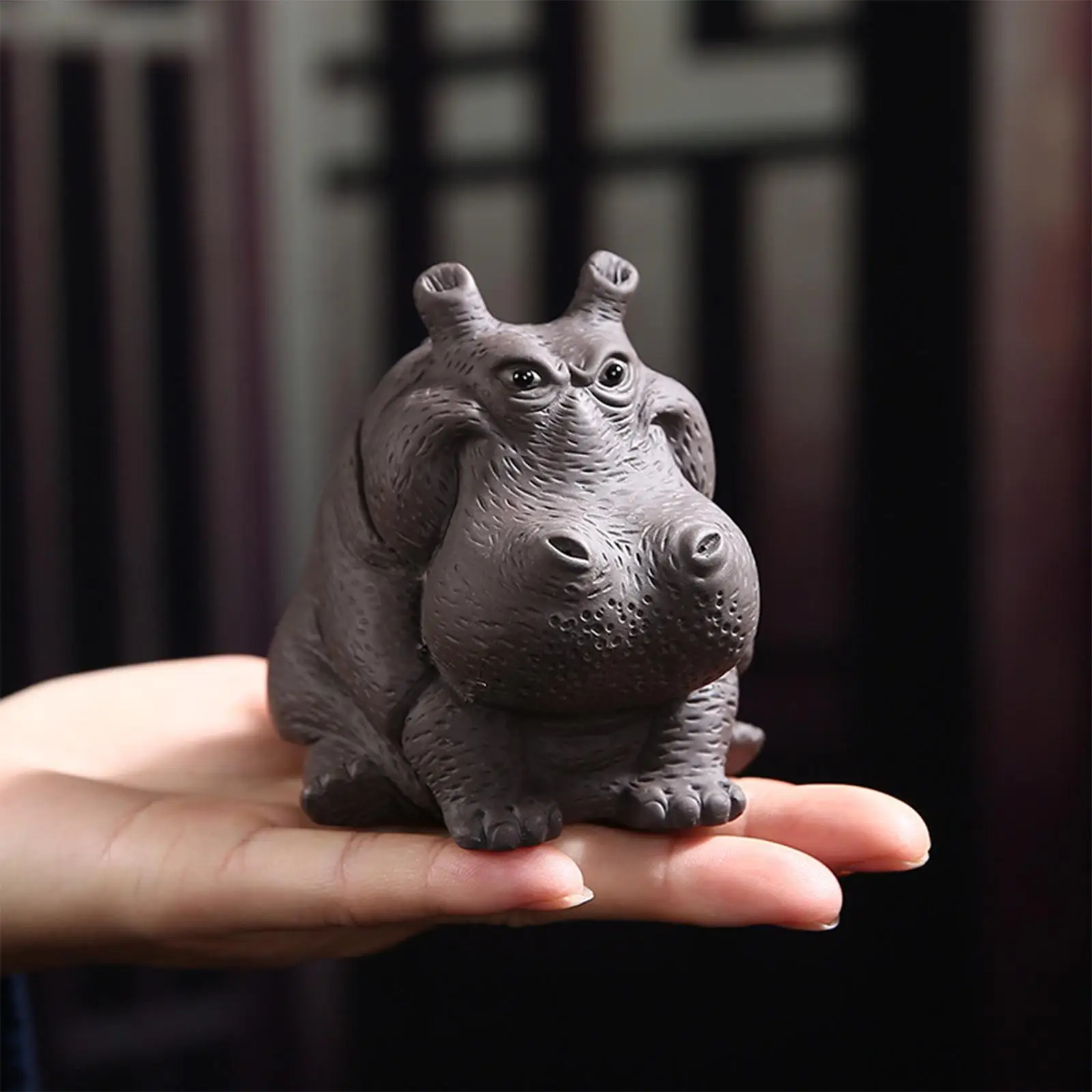 Hippo Figurine Collectible Artwork Hippo Statue Mini Tea Pet for Table Centerpiece Bookcase Tea Room Office Tea Lovers Gift