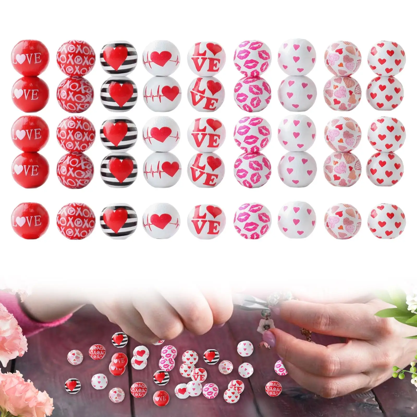 45Pcs Valentine`s Day Wooden Beads Decorative Crafts DIY Projects DIY Garland Boho 16mm for Wedding Home Party Gifts Ornament