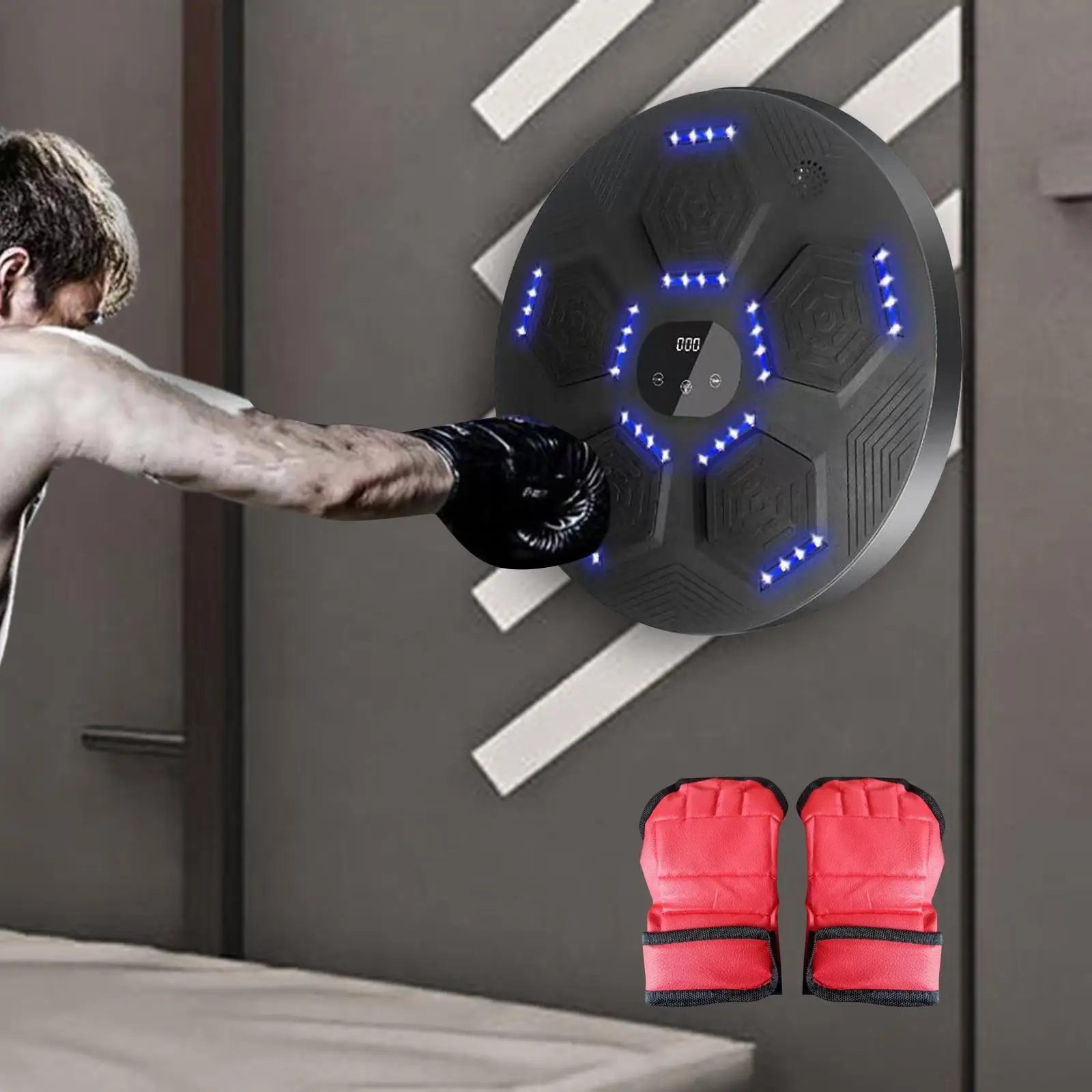 Electronic Boxing Machine Children Digital with Light Speed Adjustable 9 Modes with Gloves Music Boxing Target for Focus