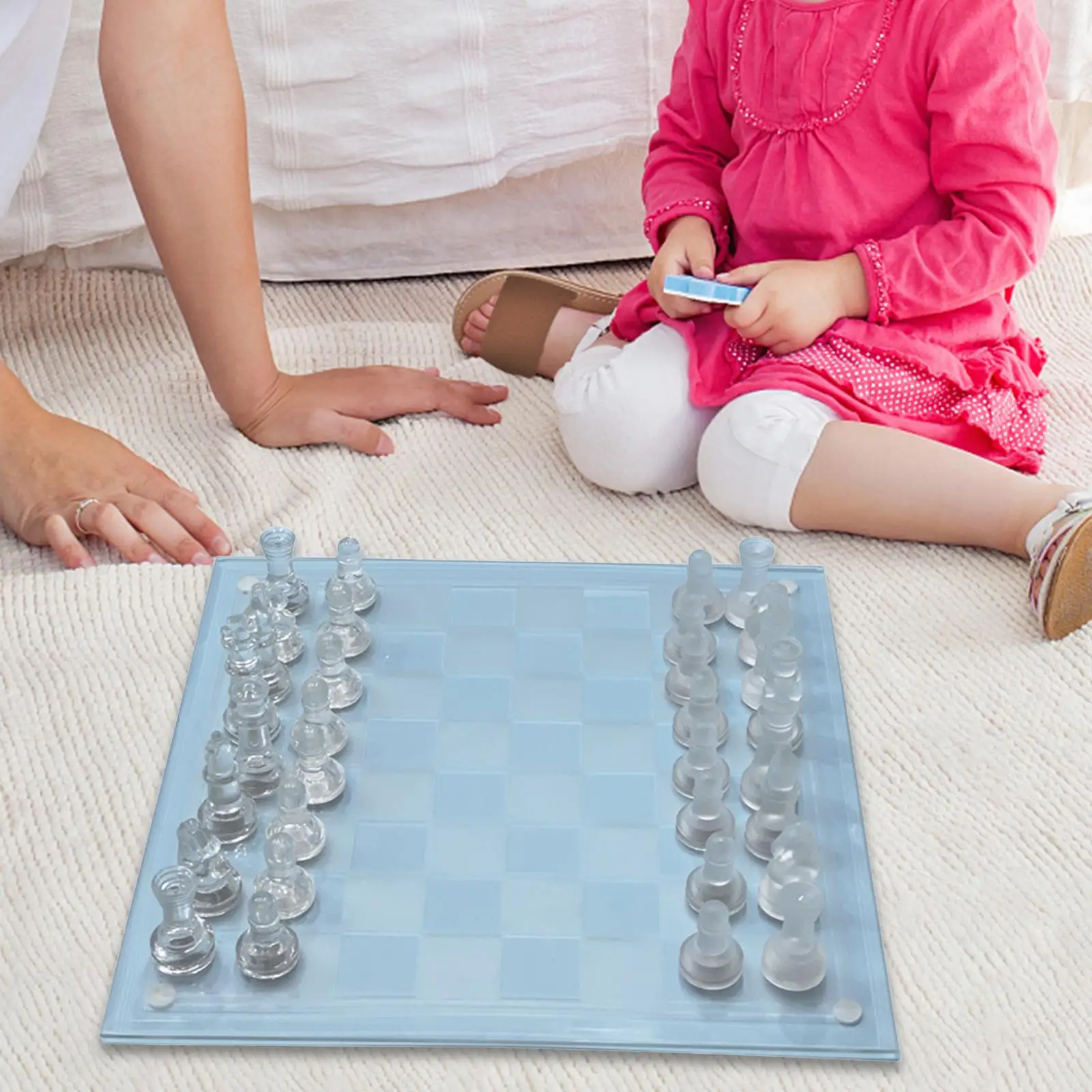 Glass Chess Game Early Education Portable Family Board Game Chess Set for Adult