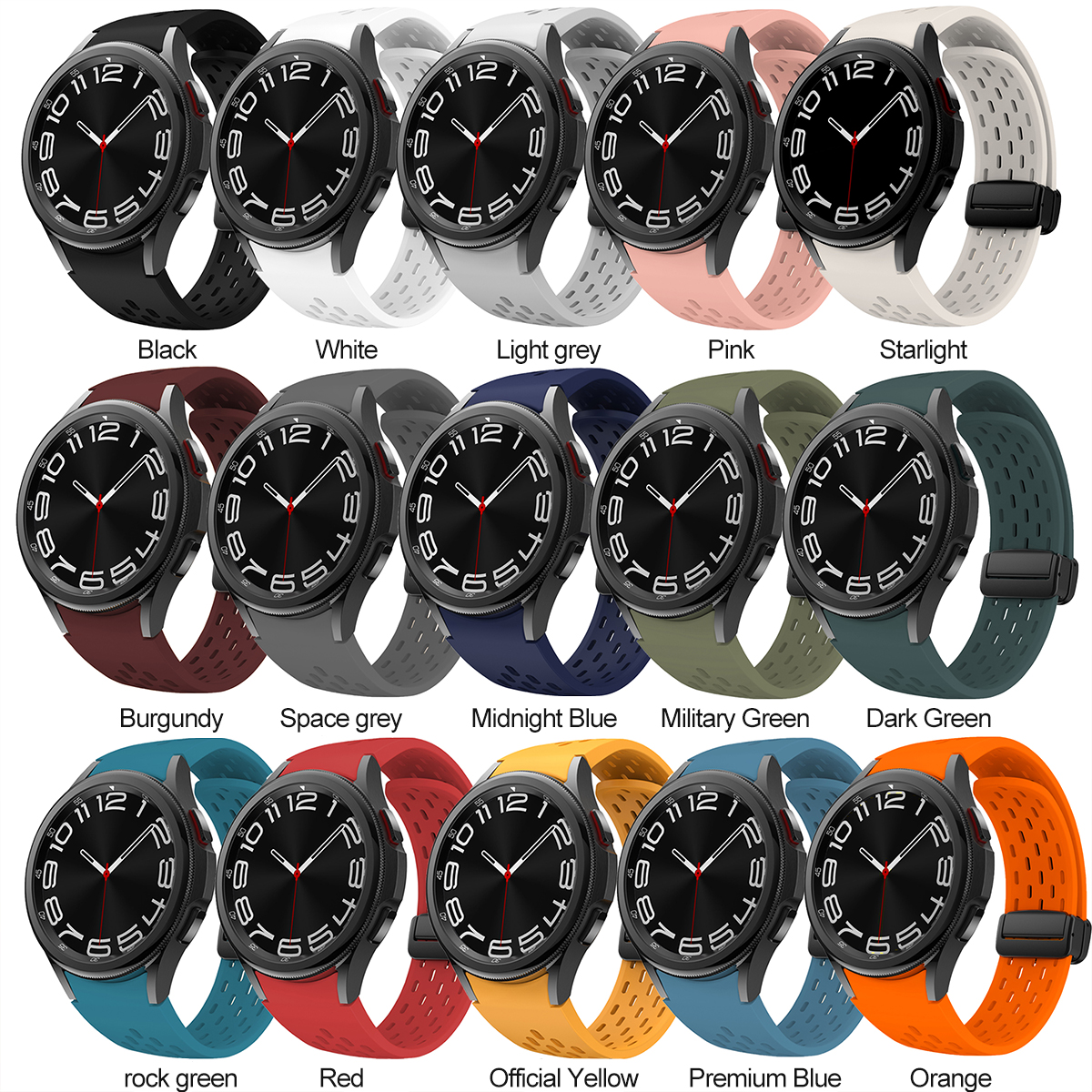Silicone Strap for Samsung Galaxy Watch 7 6 5 4 40mm 44mm 5Pro 45mm Magnetic Buckle Band 6 Classic 43mm 47mm No Gaps Bracelet
