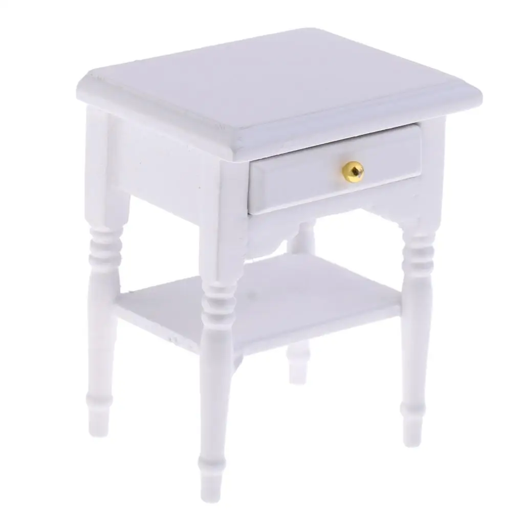 Miniature Dollhouse Bedside  Dolls House Mini Furniture Wooden /12 Scale (Solid White)