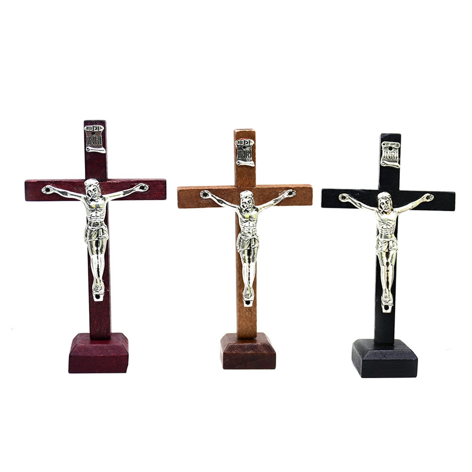Crucifix Tabletop Decor 4 inch Wood Cross jesus Statue for Decoration Gifts