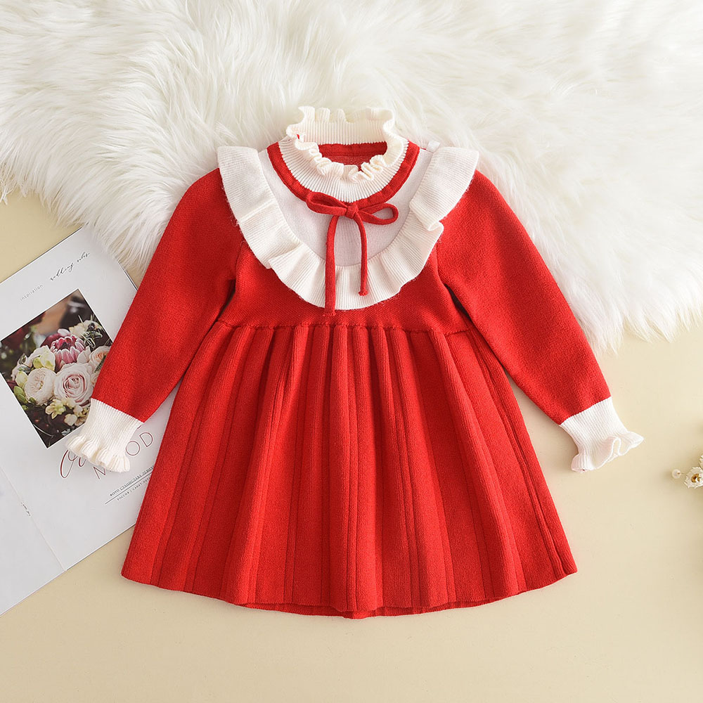 3-7 Jahre Alte Koreanische Version Marineblaues Süßes und Niedliches Mädchenkleid Herbst- und Winter-Strickkleid mit Langen Ärmeln für Kinder – Detail 16