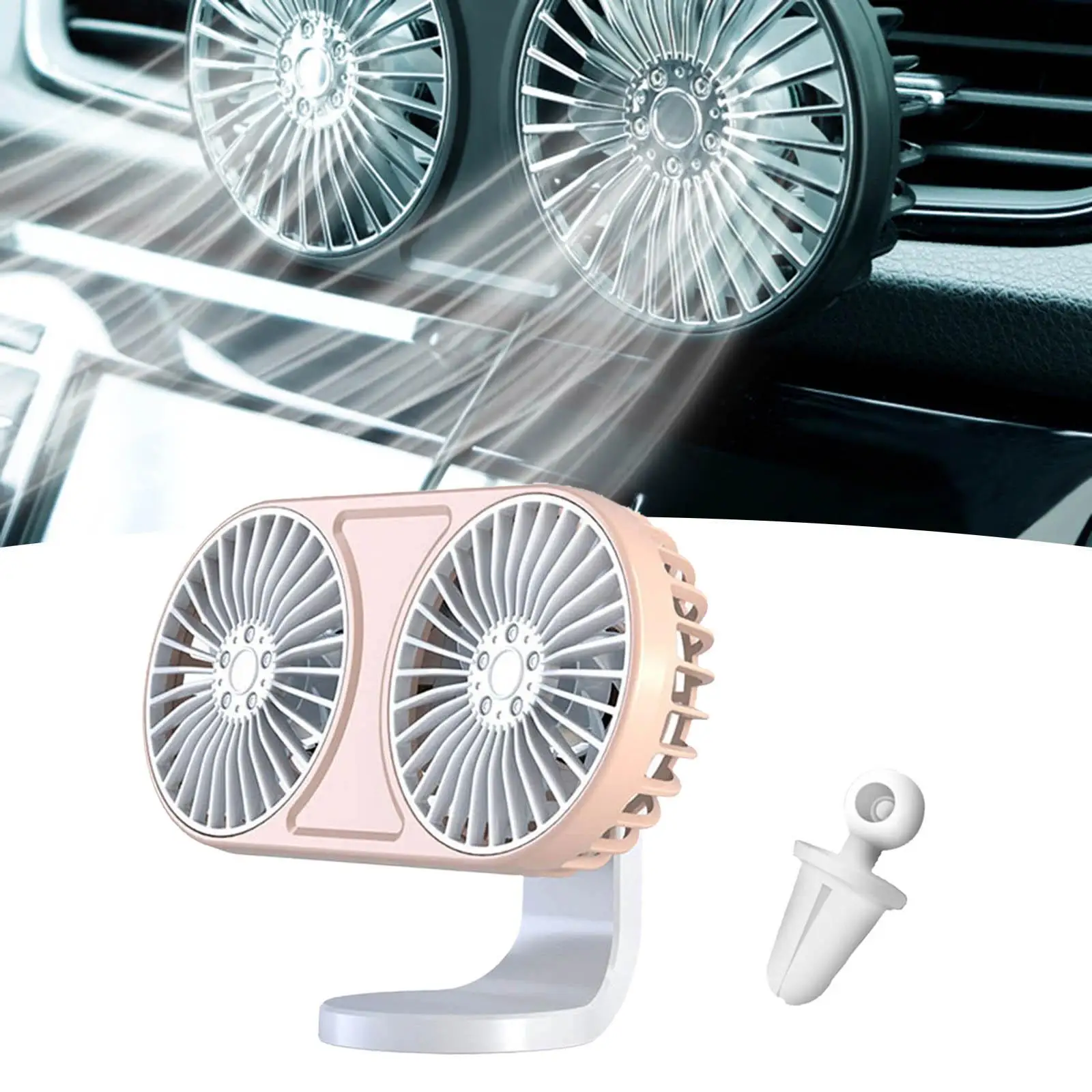Car Fan Rechargeable with Nightlight Electric Angle Adjustable for Outdoor