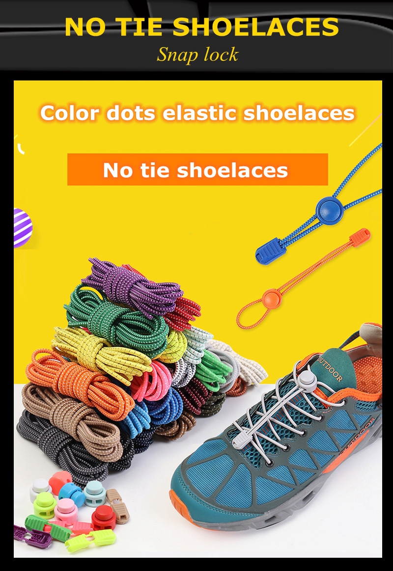 New1 Pair No Tie Shoelaces 1 Second Fast Round Plastic Lock Elastic Shoelace Suitable for All Sports Shoes Accessories Lazy Lace