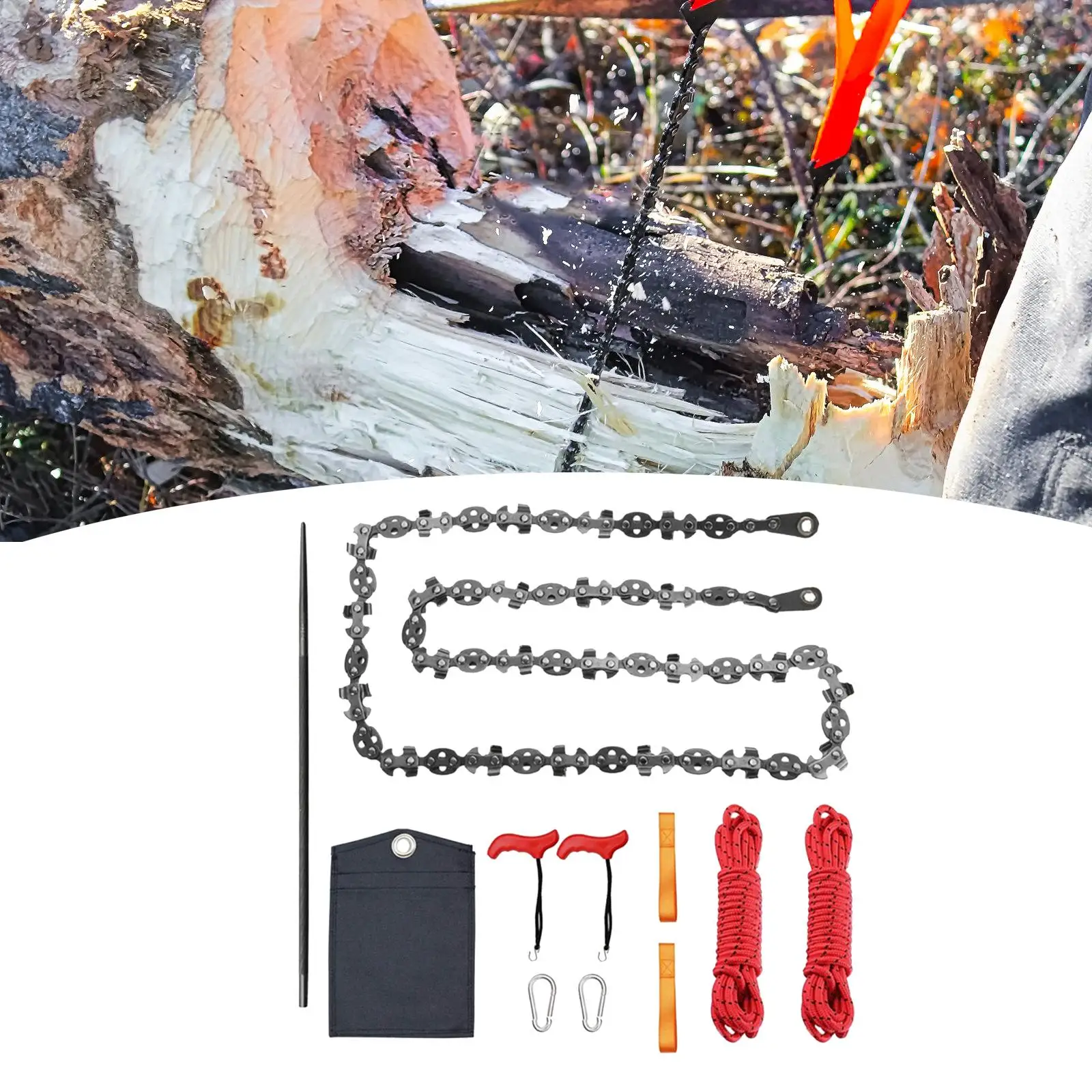 Pocket Saw Double Sides Blade Camping Saw Hand Rope Chain Saw Emergency Saw for Gardening Hiking Camping Emergency Outdoor