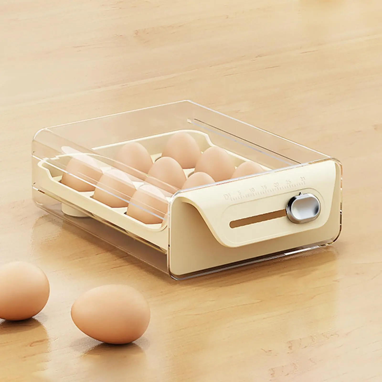 Egg Holder with Time Scale Reusable Eggd Tray with Drawer Egg Organizer for Refrigerator Dining Table Kitchen Freezer Pantry