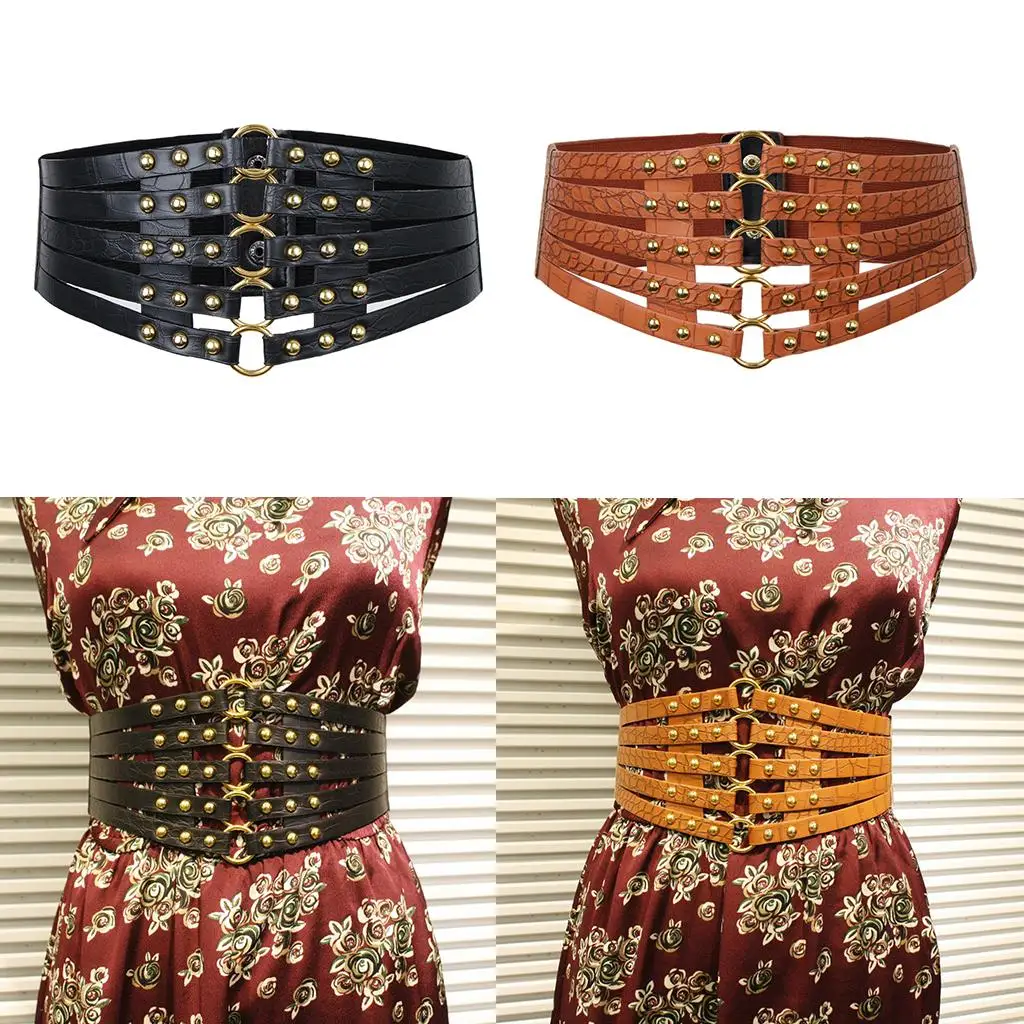 Fashion Womens Waist Corset Lady Shirt Blouse Waistband Punk Rivet Wide Belt