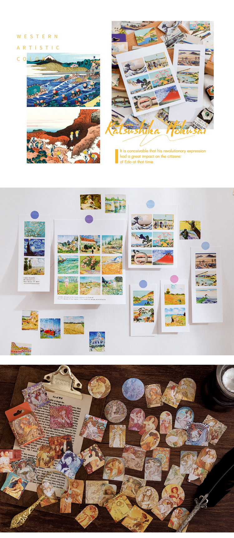 45pcs World Famous Paintings Mini Box Stickers Set Creative Scrapbooking Decorative Sealing Stationery for Crafting